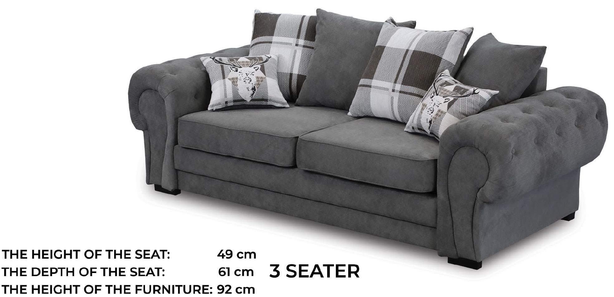 JVmoebel Sofa Großer grauer Polster Dreisitzer moderne Couch Sofa 3-er Neu, Made in Europe