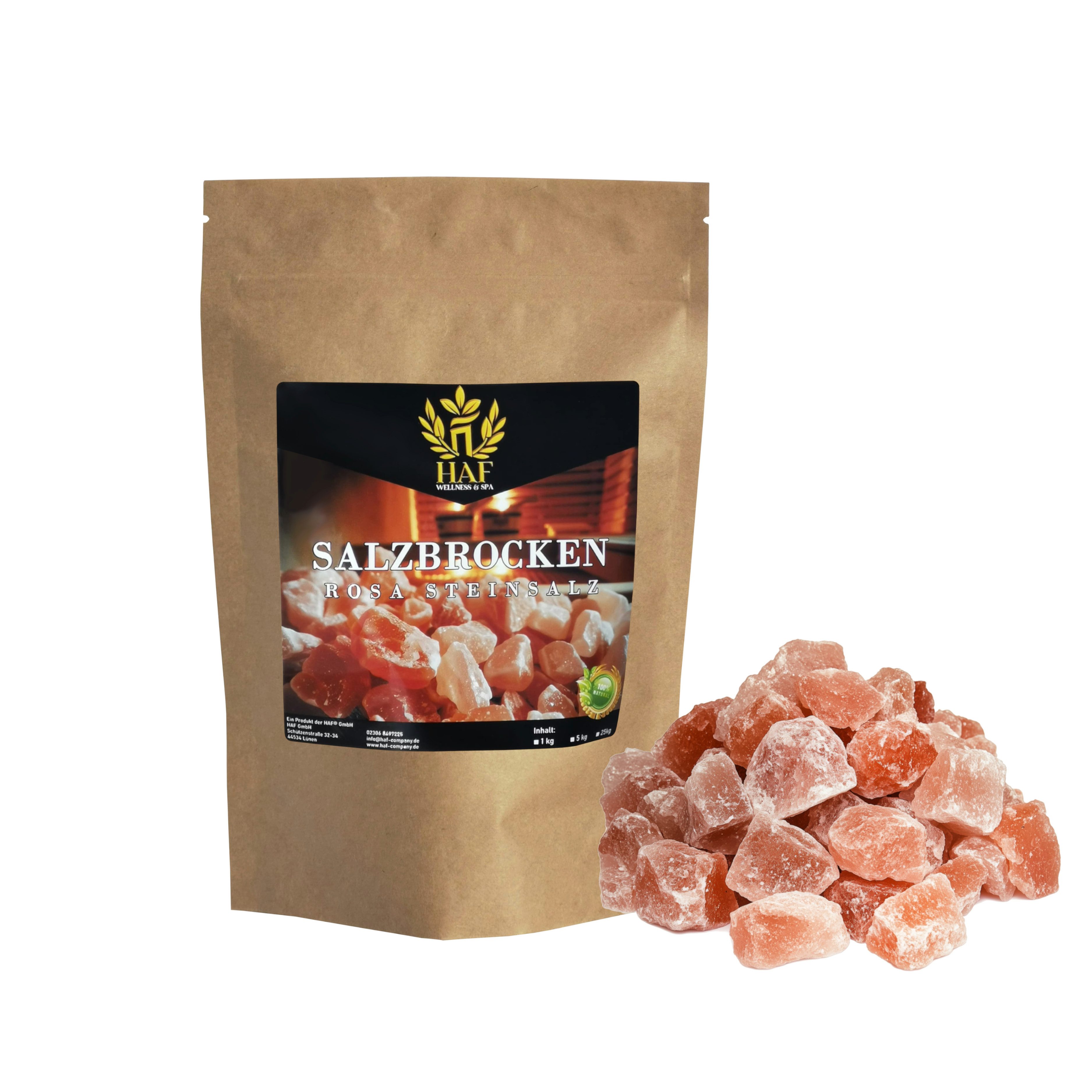 HAF Salzkristalle Rosa Salzbrocken 1-25 kg Steinsalz Brocken grobes Salz 2-5cm Dekosalz, (Naturbelassen aus der Salt Range in Pakistan, 1 St., 1 x 1 kg im Beutel), Grobe Steinsalz Brocken ohne Zusätze