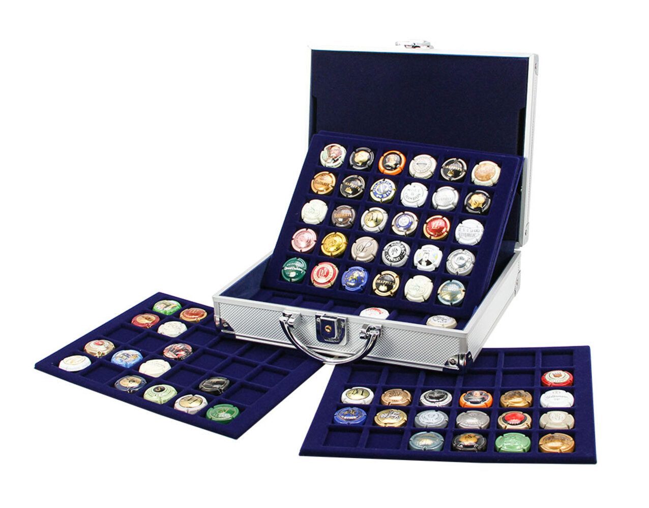 Safe-Album Sammelkoffer Alu-Koffer für 150 Champagnerkapseln mit 5 Velours-Tableaus I SAFE