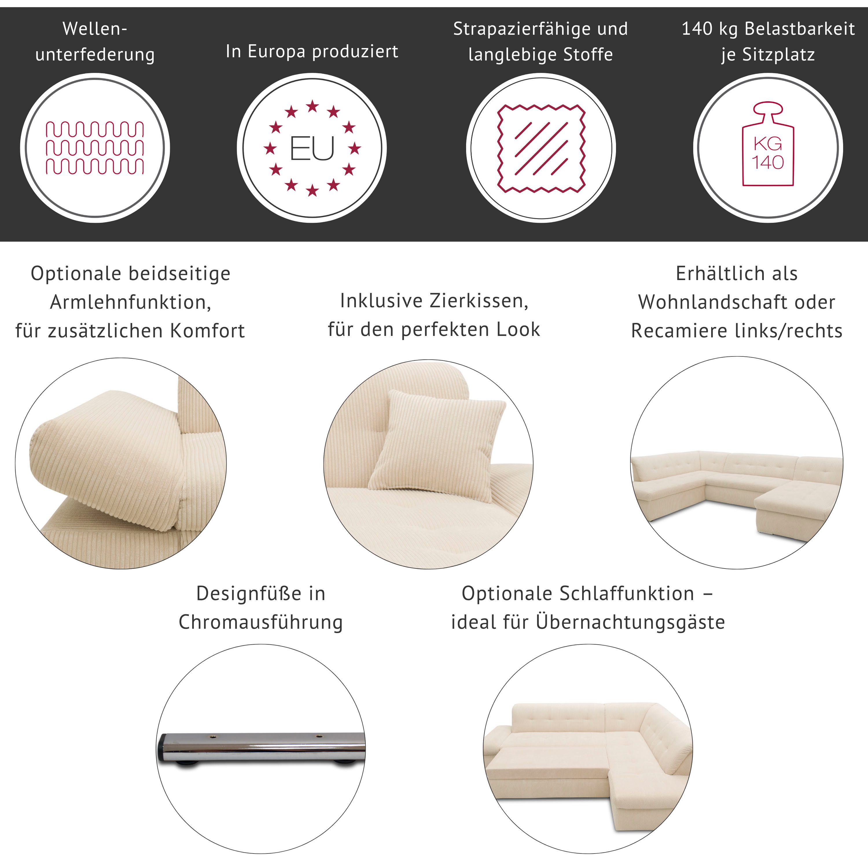 DOMO collection Ecksofa Moric Luxus - B/T/H 300/172/80 cm, XXL-Format, L-Fo günstig online kaufen