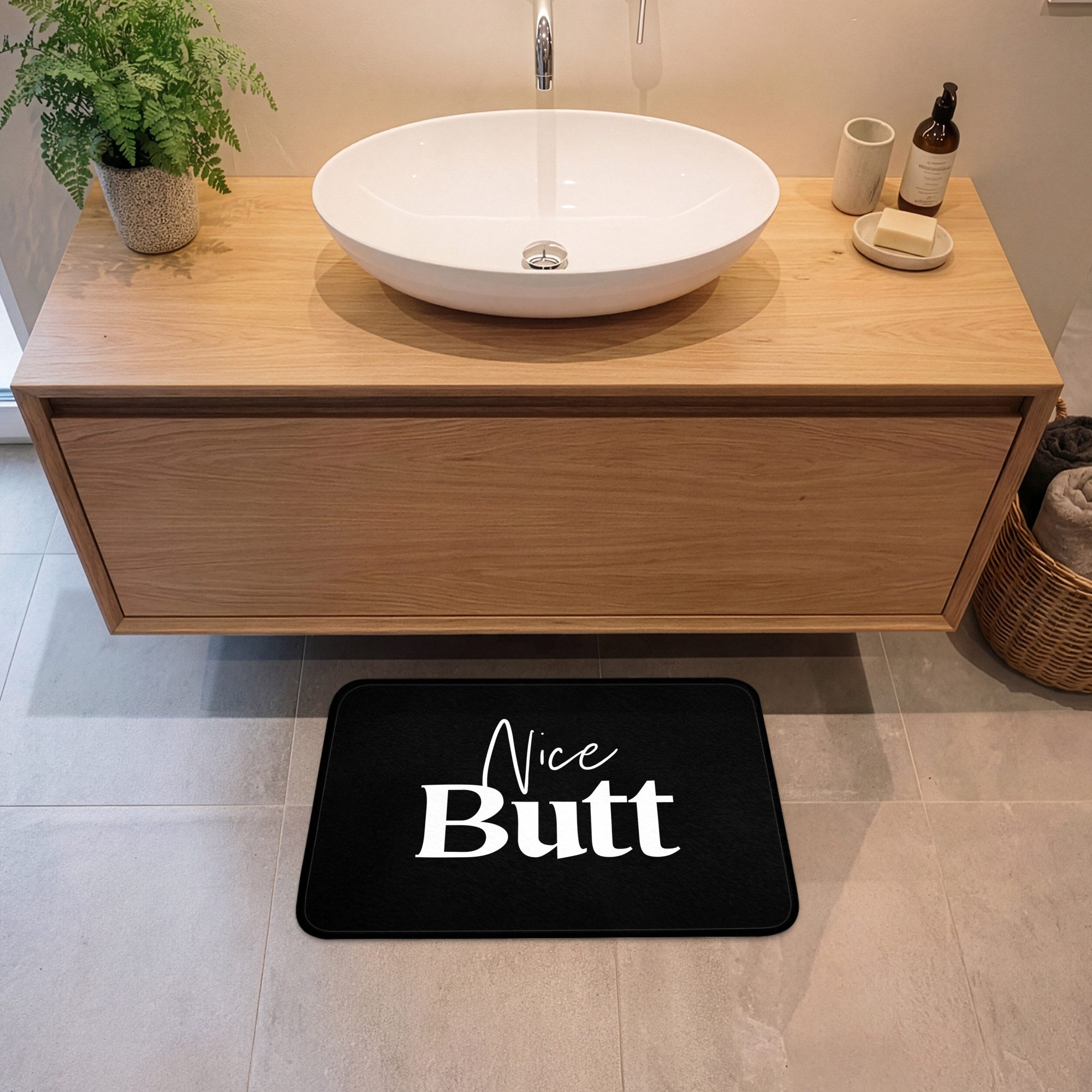 OnlyWow Badematte Zitate - Netter Hintern - Schwarz - Sprichwörter, Höhe 10 mm, Polyester, Rechteckig, Badezimmerteppich, Badteppich, Rutschfest, Badvorleger, W – Bild 2 von 5