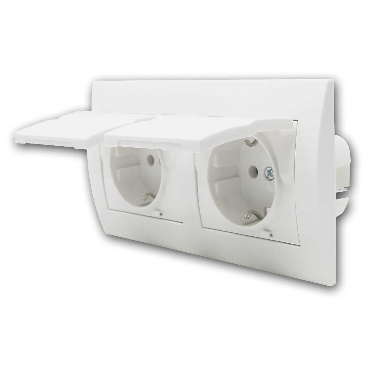 Kanlux Unterputz-Steckdose LOGI 2-fach Steckdose IP44 weiß, 250V~/16A, m Rahm