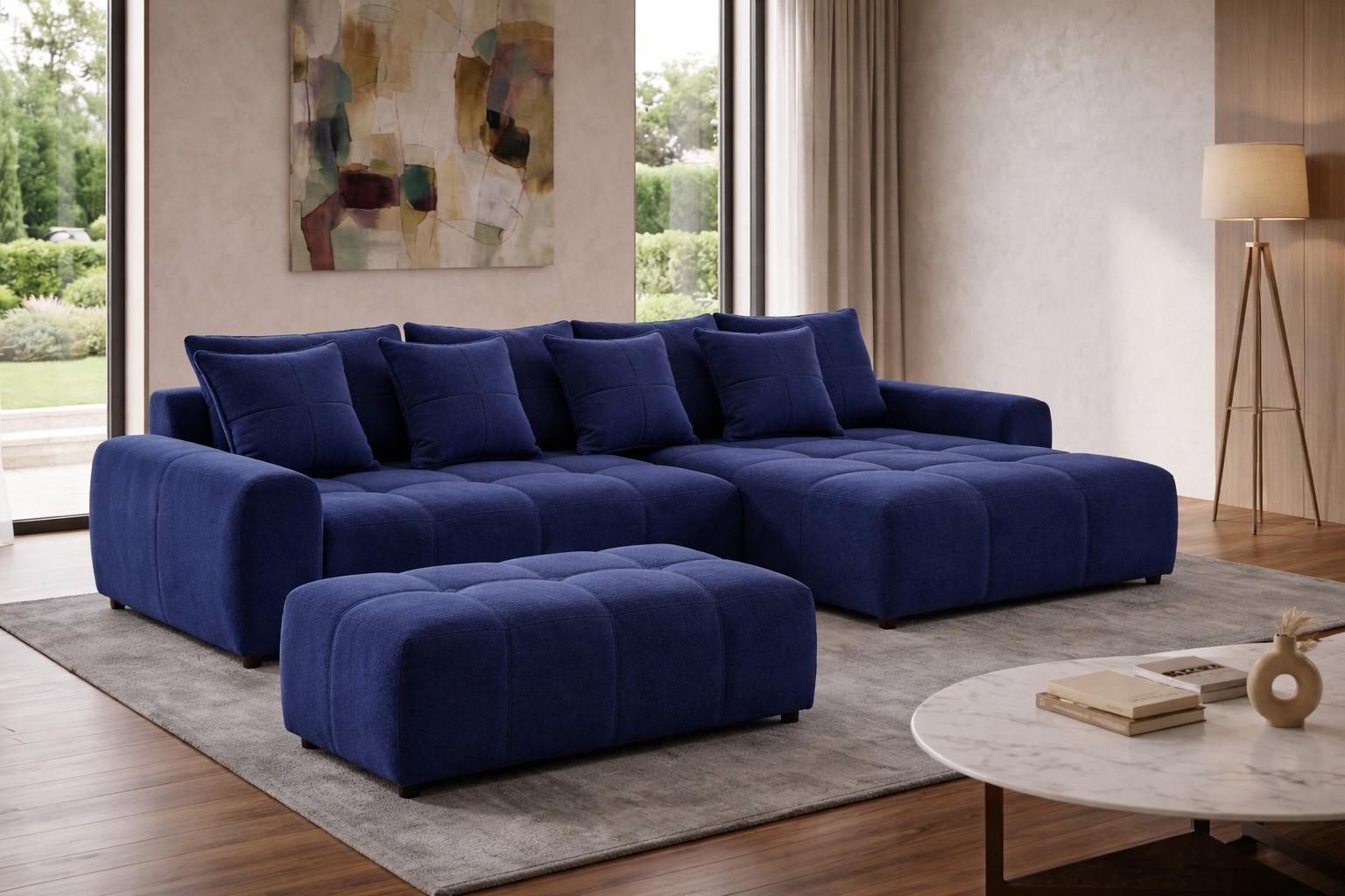 Xlmoebel Ecksofa Beiges Stoffecksofa mit Hocker und Kissen für modernes Wohnzimmer, 1 Teile, Made in Europa