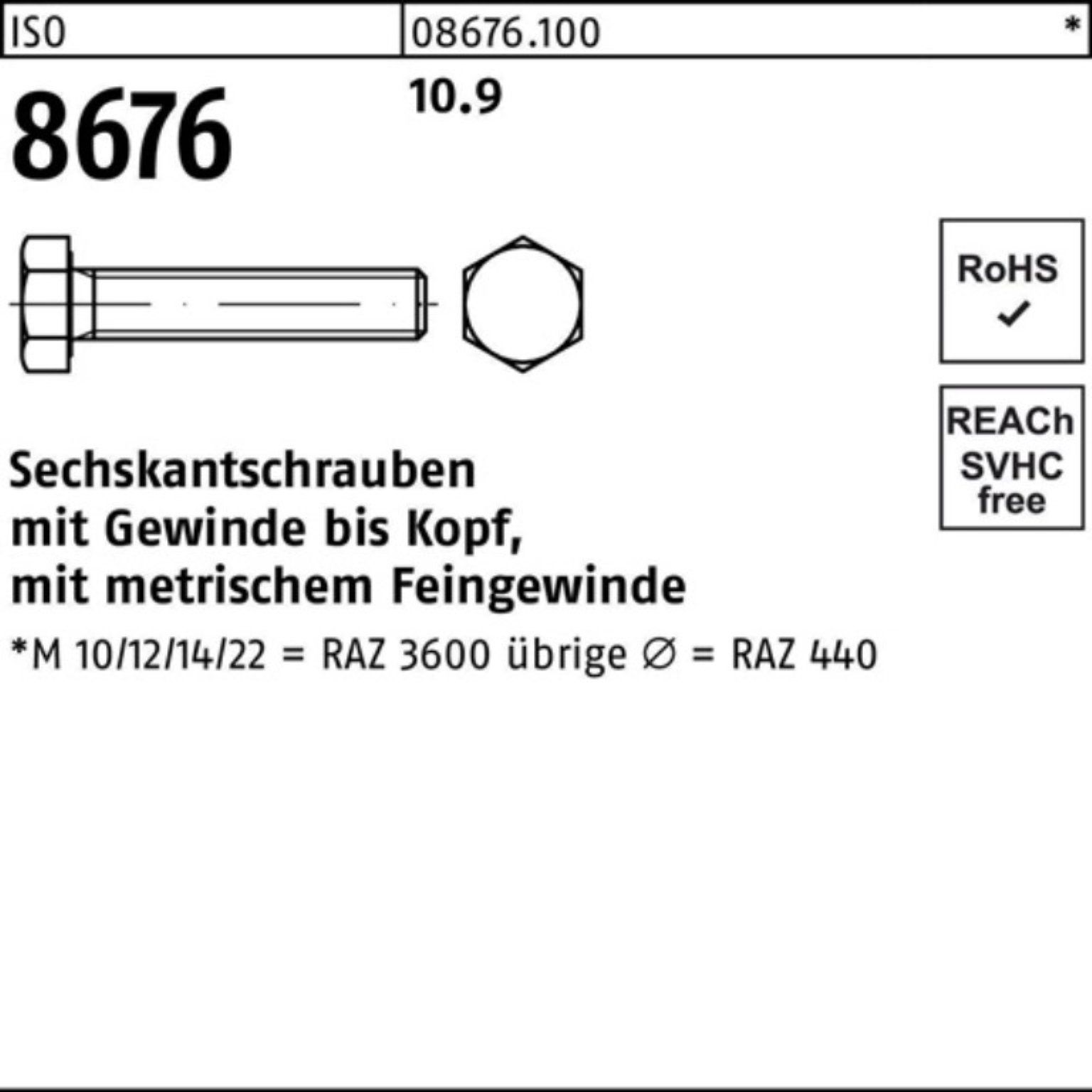 Reyher Sechskantschraube 100er Pack Sechskantschraube ISO ISO 8676 VG Stück 10.9 M10x1x 80 100