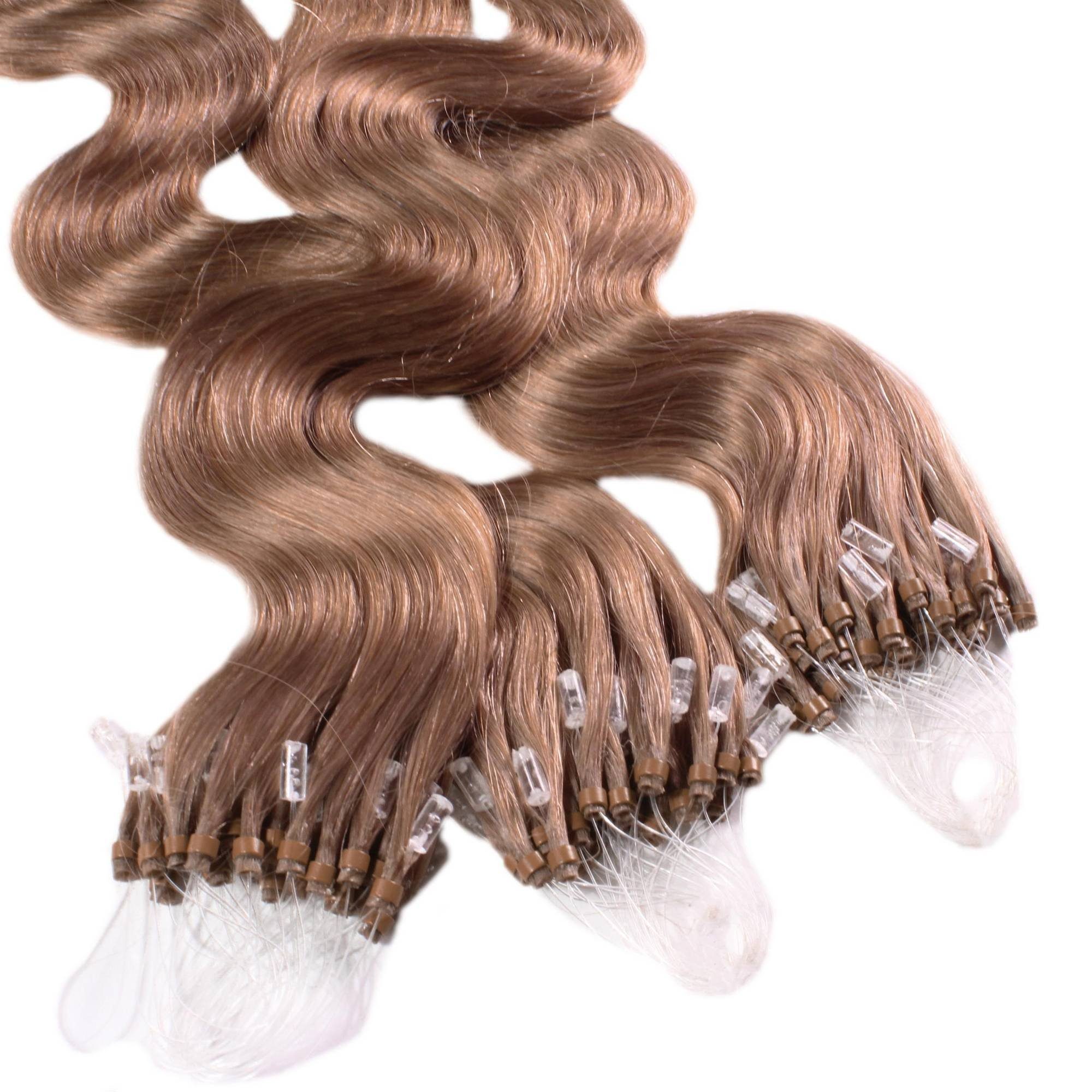 hair2heart Echthaar-Extension Microring Loops - gewellt #10/31 Hell-Lichtblond Gold-Asch 0.5g 50cm