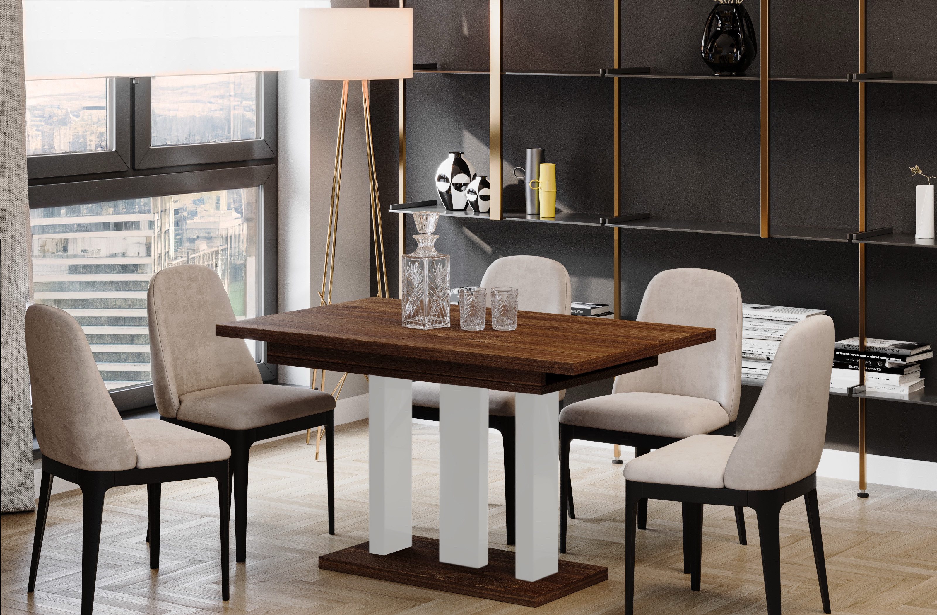 Endo-Moebel Säulen-Esstisch "Appia White" 130-210cm ausziehbar günstig online kaufen