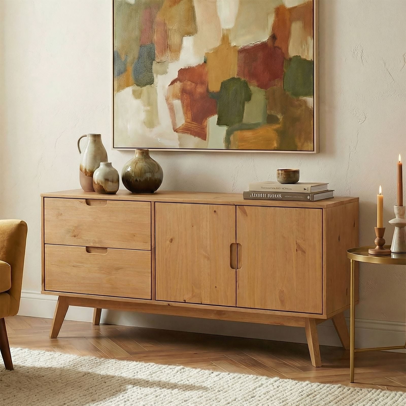 IDIMEX Sideboard TIVOLI, Skandi Anrichte aus Massivholz, Eiche farben, mit 2 Türen und 2 Schubl