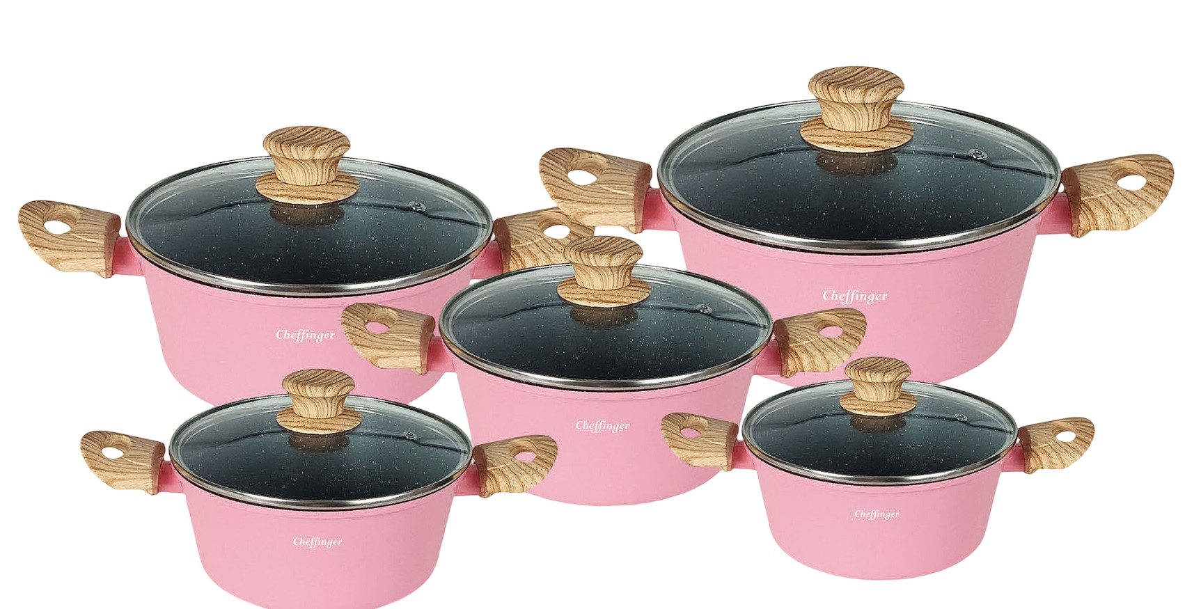 Cheffinger Topf-Set Kochtopf Kasserolle Topf Set 10-tlg Glasdeckel Induktion Cheffinger, Material: Aluminium, Glas