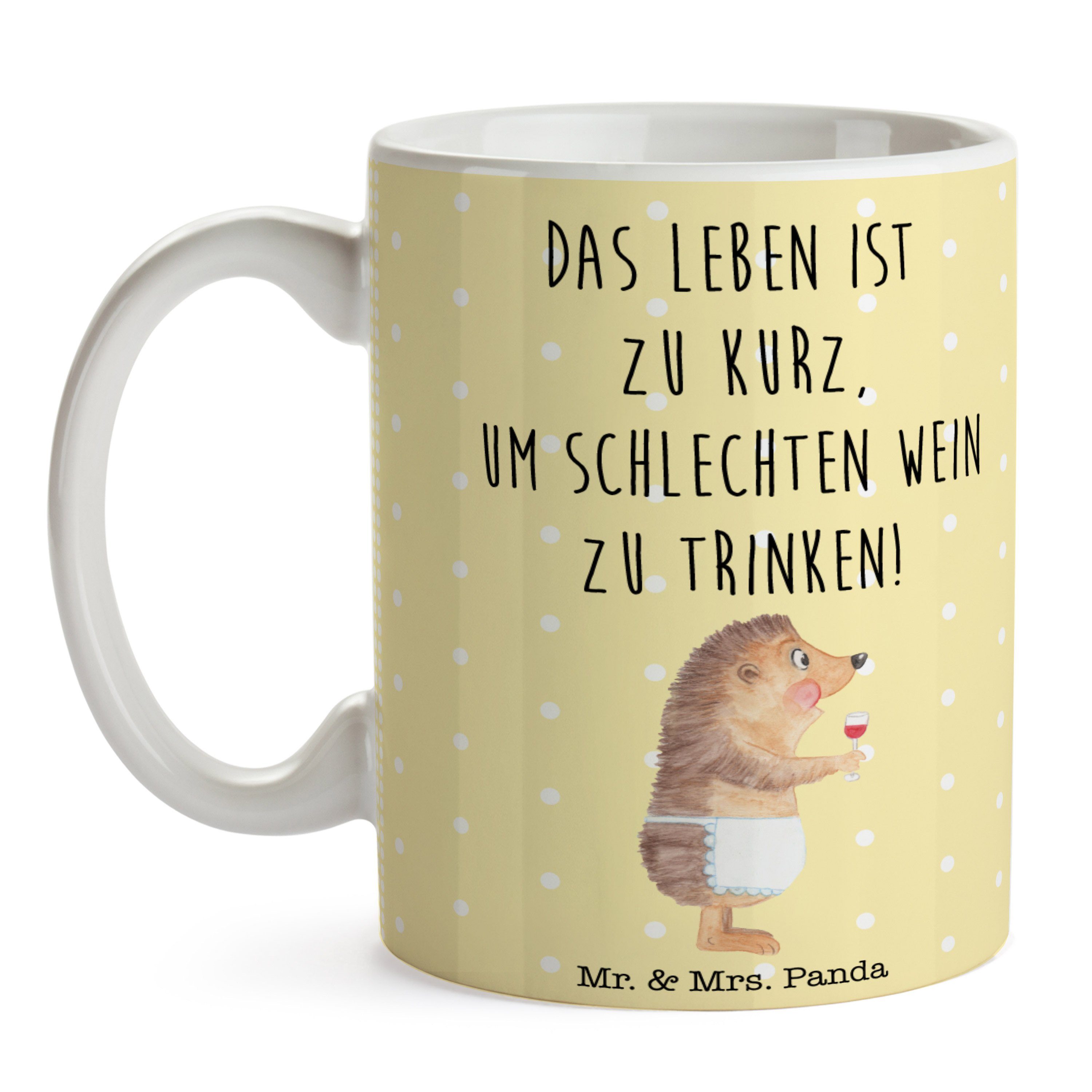 Tasse - & Mr. Tiere, - Geschenk, Panda Mrs. Wein Gute Laune, Igel Pastell Keramikta, mit Gelb Keramik