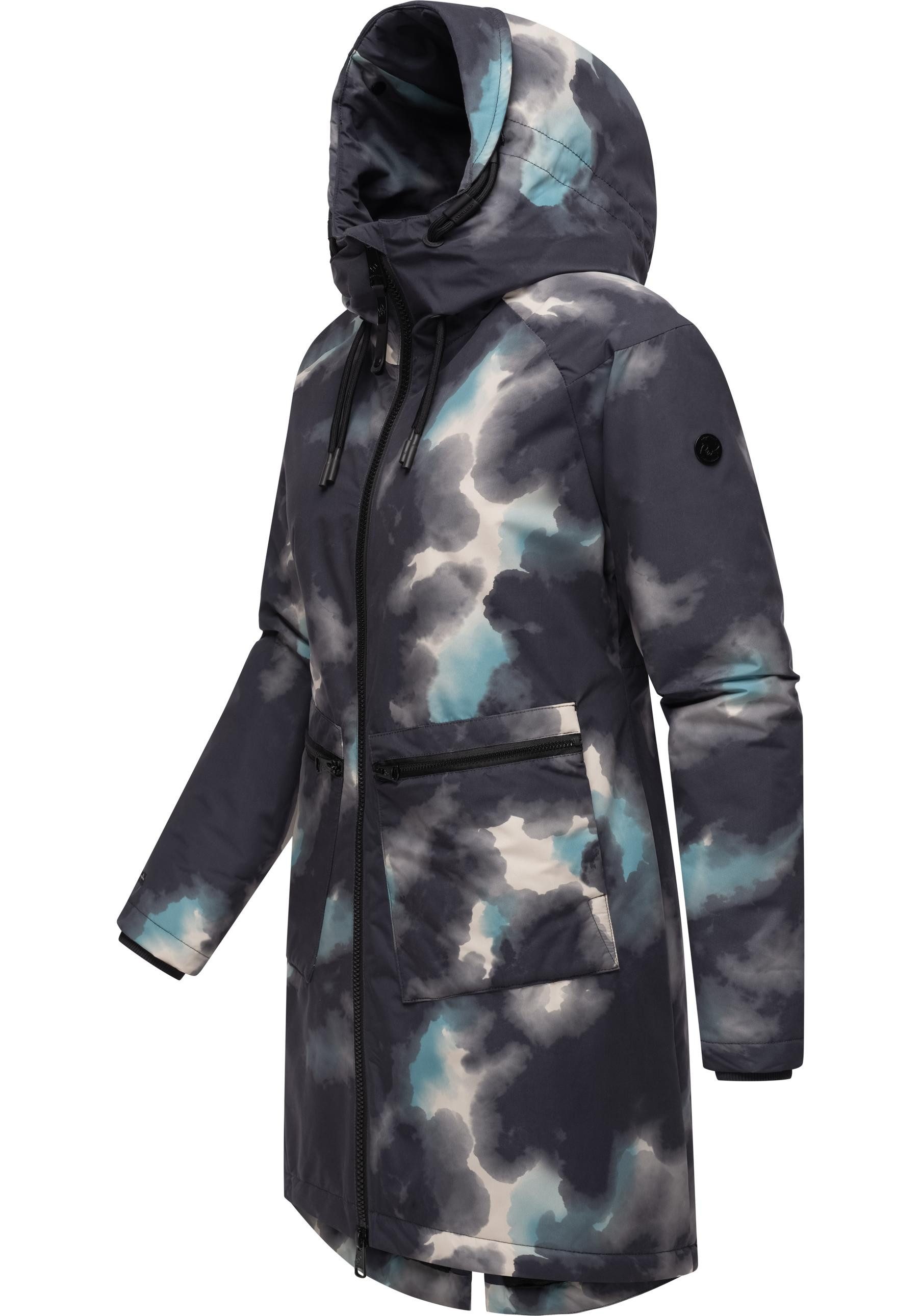 Ragwear Wintermantel Holstic Print Wasserdichter Winter Kurzmantel mit Kapuze