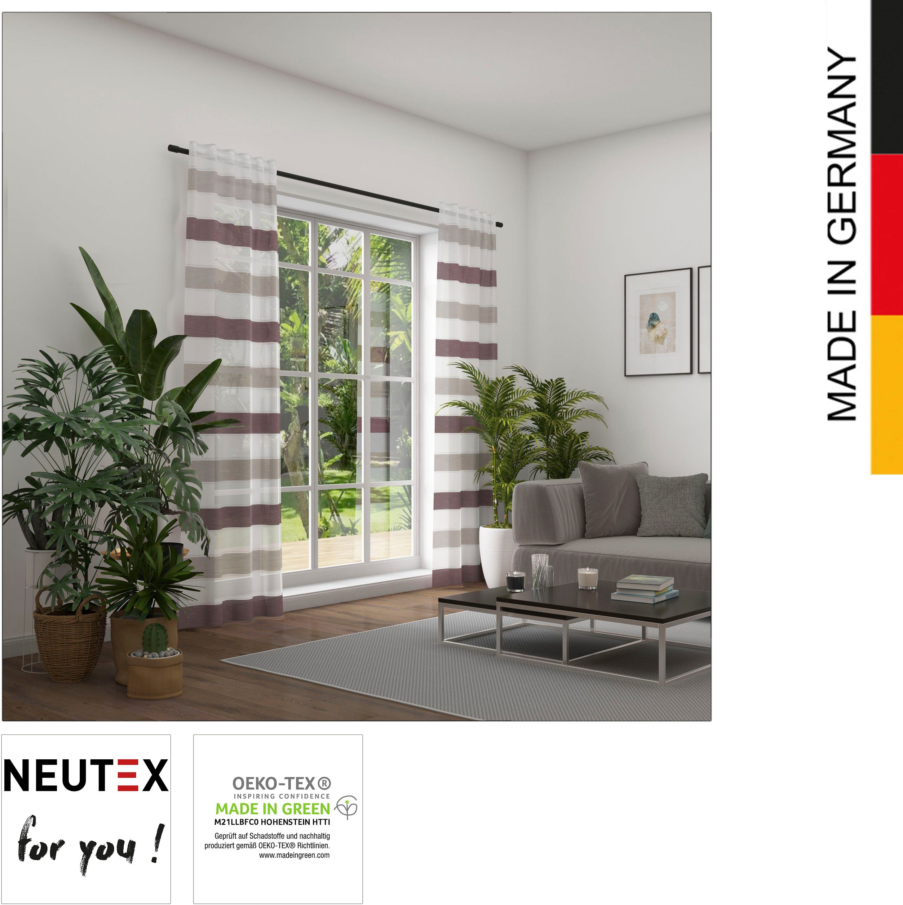 Vorhang Allegra, Neutex for you!, beere moderne St), halbtransparent, Streifendessinierung taupe (1 Multifunktionsband