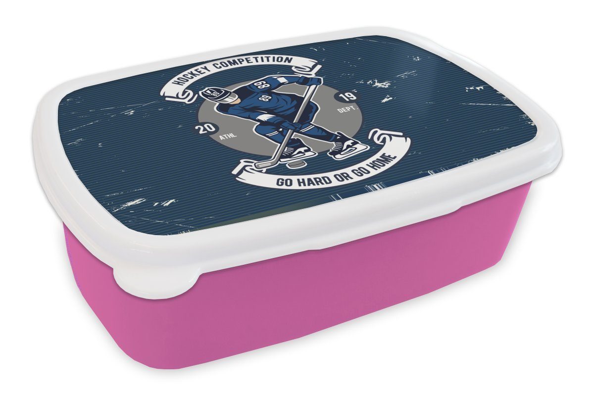 Kunststoff, für Kinder, Brotdose Brotbox Eishockey Kunststoff - Lunchbox MuchoWow Mädchen, (2-tlg), Zitat, Erwachsene, rosa - Snackbox, Retro