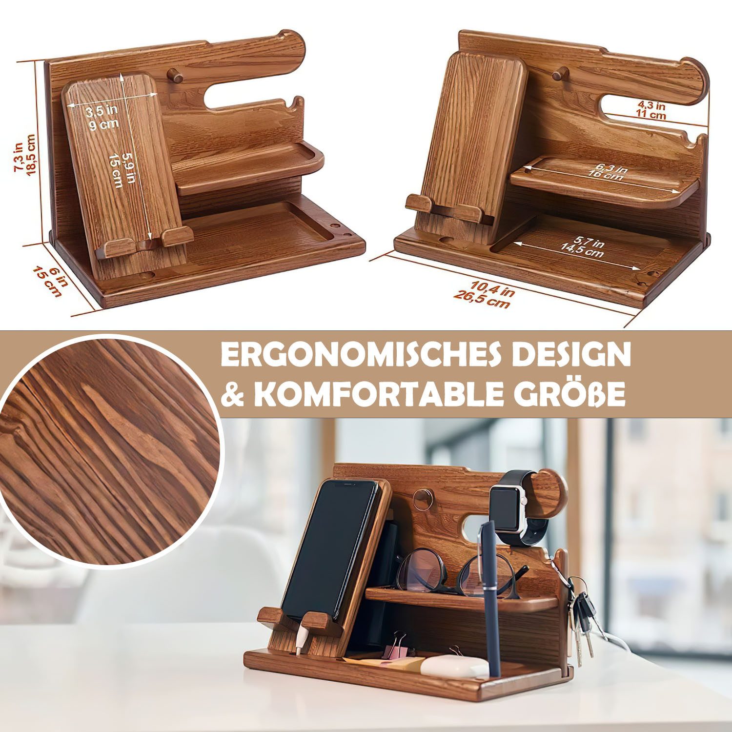 Refined Living Schreibtischaufsatz Holz Telefon Dockingstation günstig online kaufen