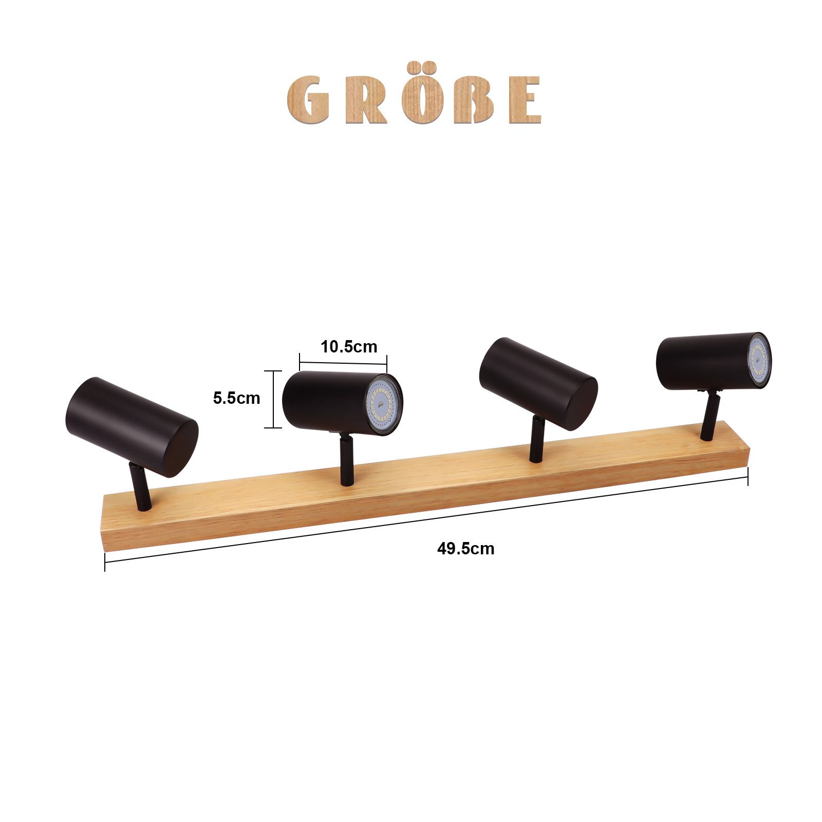 ZMH Deckenstrahler 4 Flammig Holz - Schwarz/Weiß Deckenlampe für Flur Schlafzimmer, Multiszenen-Einsatz, ohne Leuchtmittel