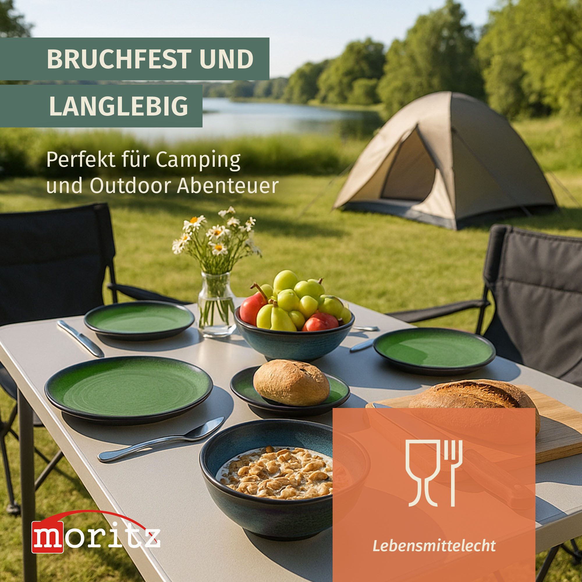 Moritz Geschirr-Set Camping Geschirr Stone Green 12-teilig