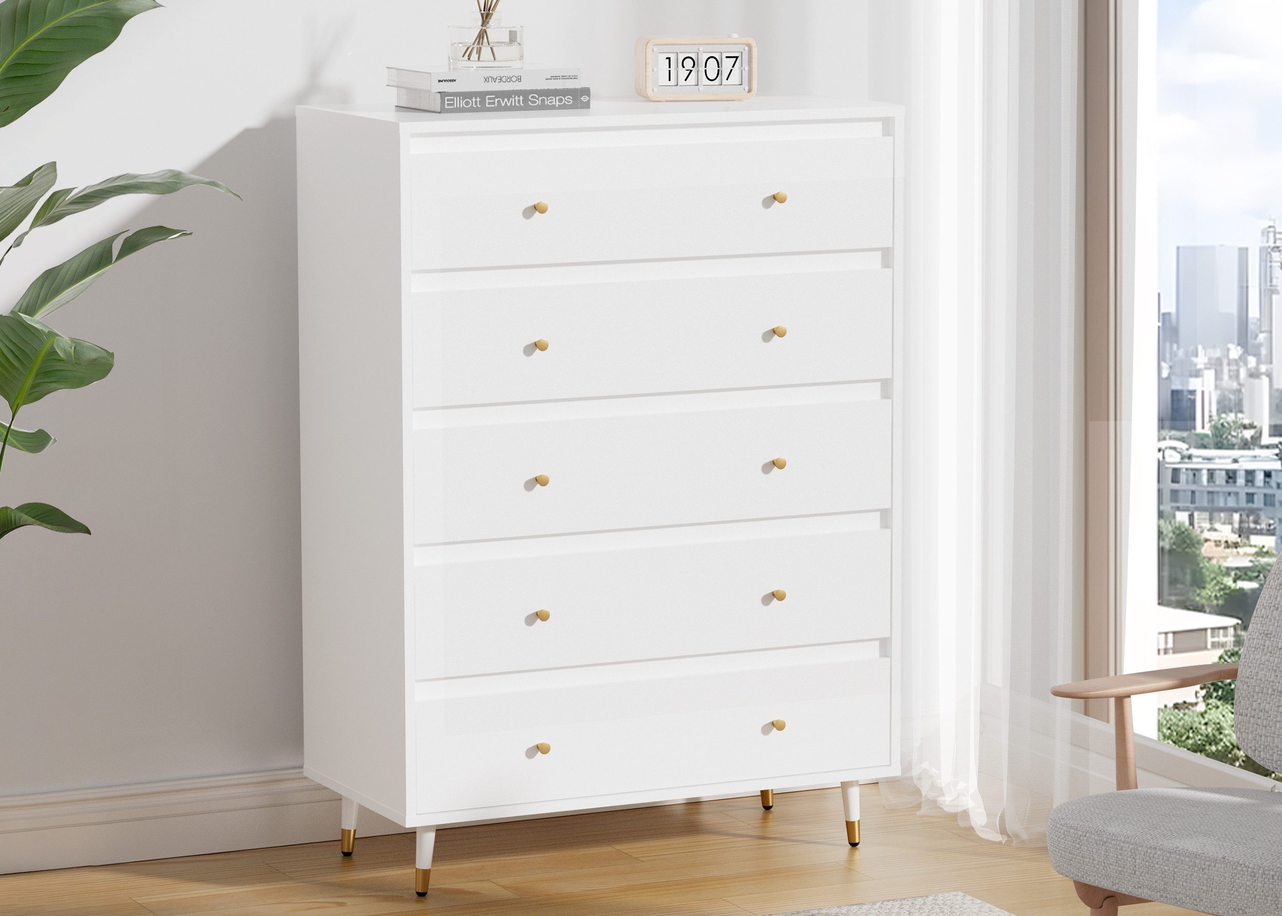 Lexzurn Kommode Kommode mit 3 Schubladen/5 Schubladen/6 Schubladen/8 Schubladen (Modernes Massivholz Sideboard für das Schlafzimmer,Wohnzimmer,Flur und Büro, Schrank,Viele Farbvarianten und Stauraum), Kommode weiß