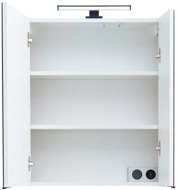 Saphir Badezimmerspiegelschrank Quickset 395 Badschrank, 2 Spiegeltüren, 2 Einlegeböden, 60 cm breit inkl. LED-Beleuchtung, Türdämpfer, Schalter-/Steckdosenkombination