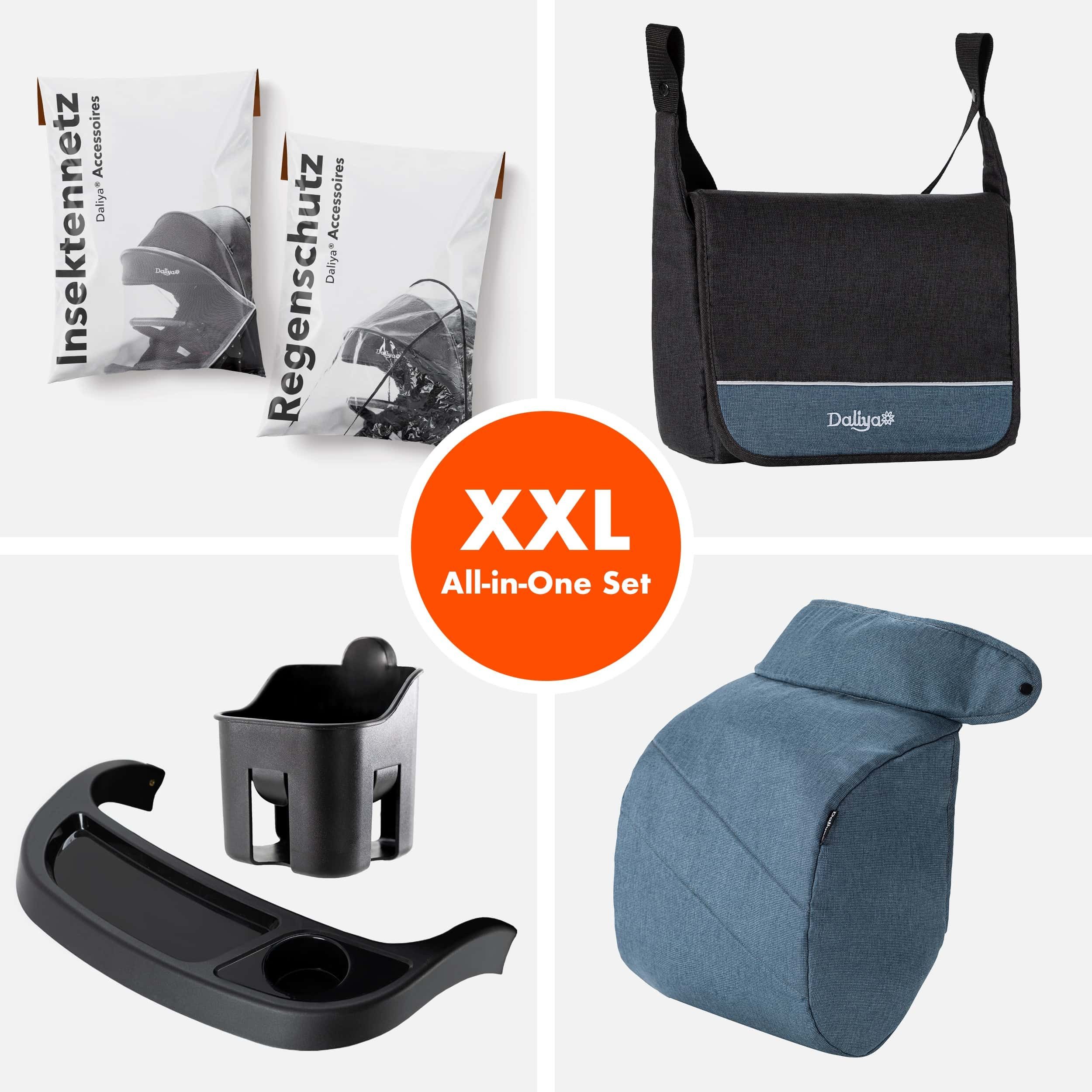 Daliya® Kinder-Buggy RAPIDY Buggy Kinderwagen, XXL Set, kompakt, Kinderbuggy, Sportwagen, (10-tlg), Liegeposition, Fußsack, Spieltisch, Wickeltasche, Regenverdeck
