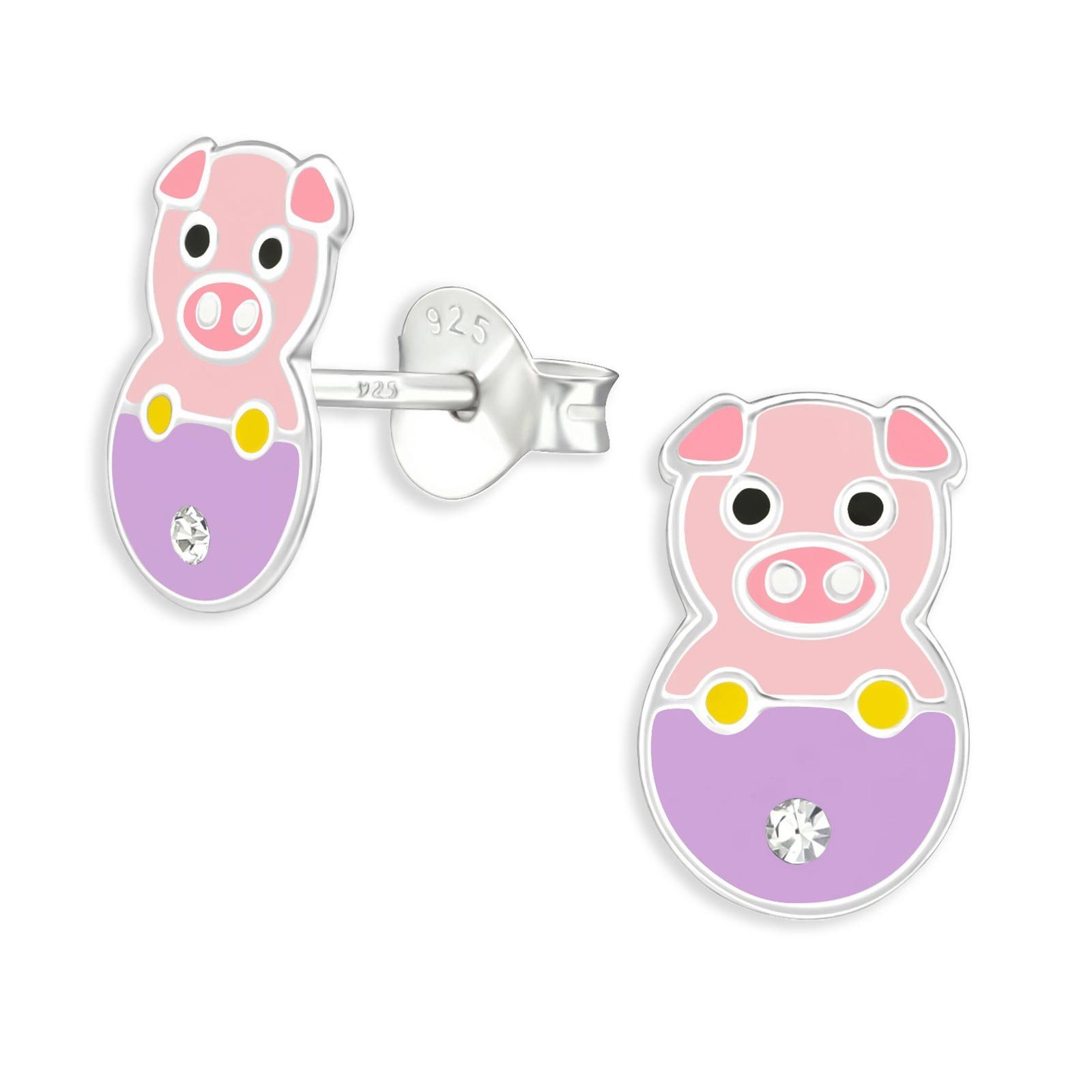 Monkimau Ohrring-Set Schweinchen Kinder Ohrringe aus 925 Silber, Hypoallergen