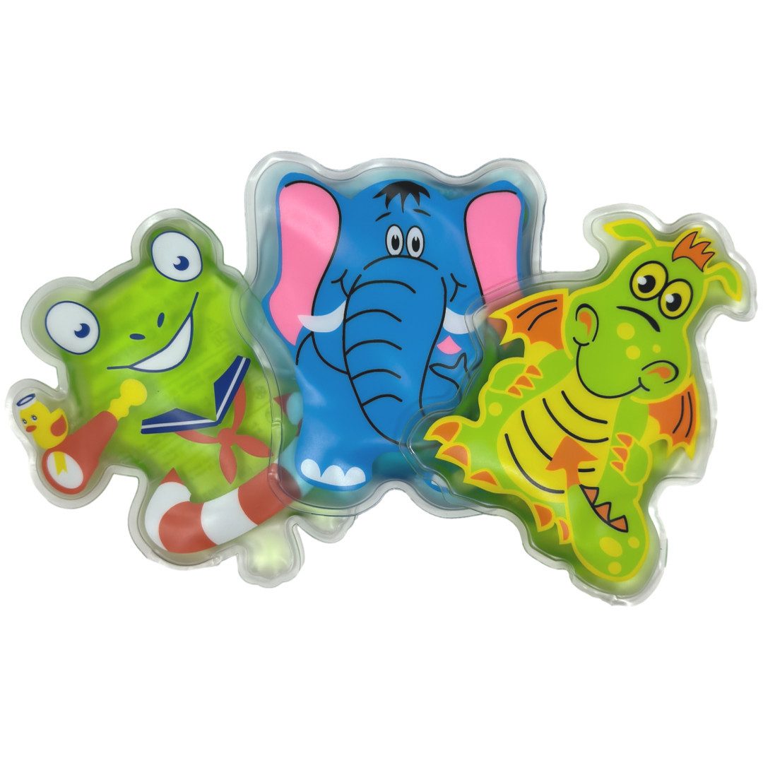LisaCare Kalt-Warm-Kompresse Kühlpads Kinder - Kinder Kompressen - Warmkompresse/Kaltkompresse, Kinder Set 3-tlg., Frosch, Drache & Elefant, Sofortige Wirkung!