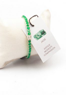 SAMAPURA Armband Grünes Jade Armband, Silber Faden