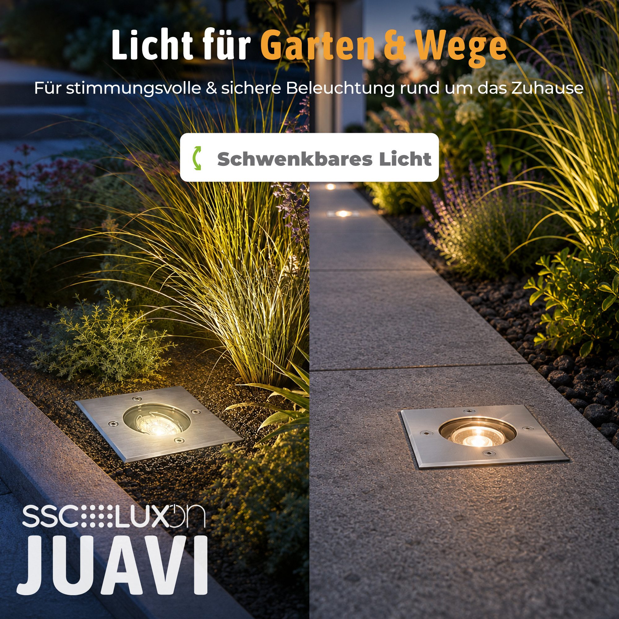SSC-LUXon LED Gartenstrahler JUAVI Bodeneinbauleuchte schwenkbar eckig mit WiFi RGB GU10, Smart