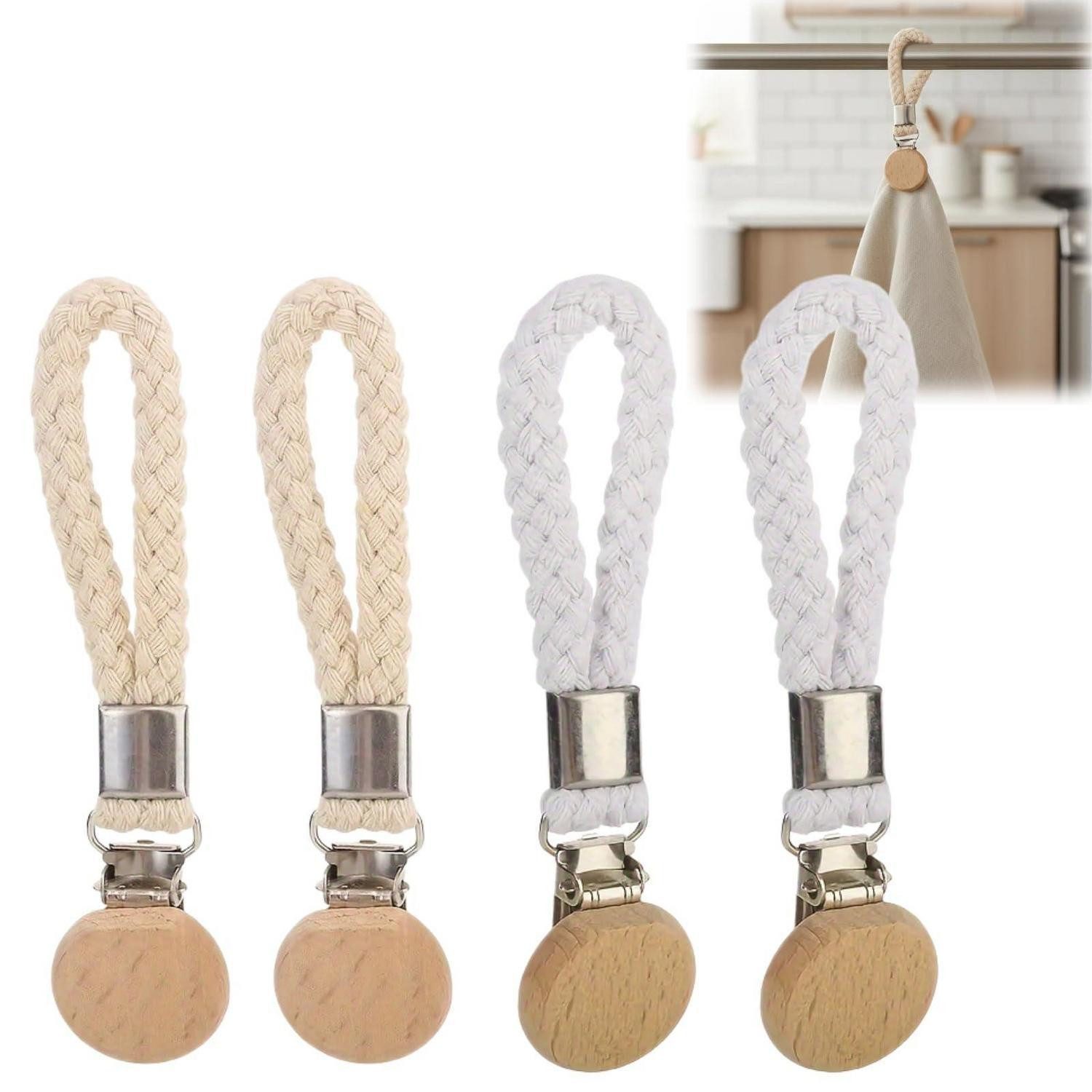 LuxusKollektion Handtuchklemme 4er Handtuch Clips Creme/Weiss Haken Schlaufe