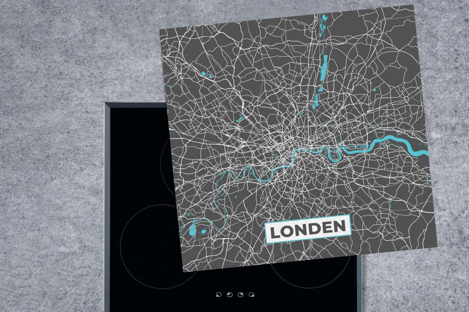 Stadtplan, - 78x78 MuchoWow tlg), cm, küche - Arbeitsplatte Herdblende-/Abdeckplatte Karte (1 London - für Blau Vinyl, Ceranfeldabdeckung,