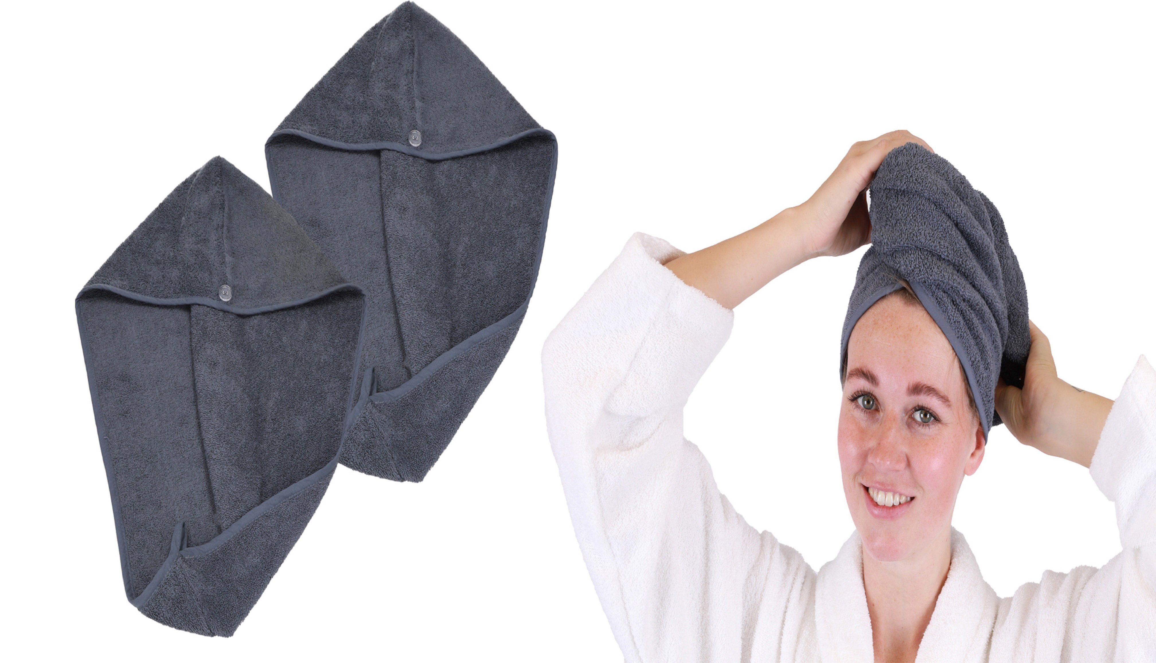 Günstig online einkaufen Betz Turban-Tuch BERLIN Kopfhandtuch Knopf mit Haarturban Pack 2er dunkelgrau
