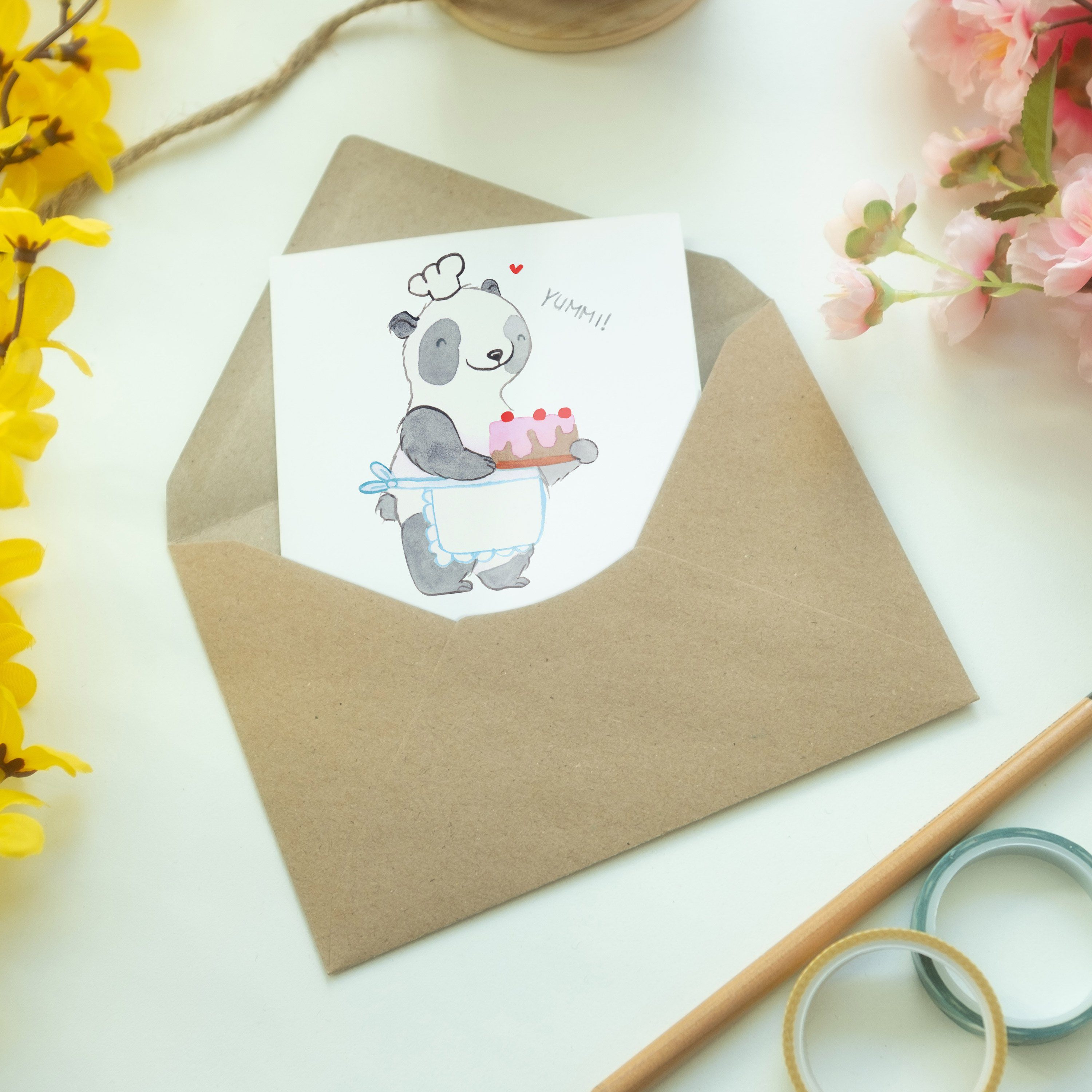 Mrs. Geschenk, Medizin Mr. Grußkarte Klappkarte - Weiß & Panda Panda - Geburtstagskarte, Backen