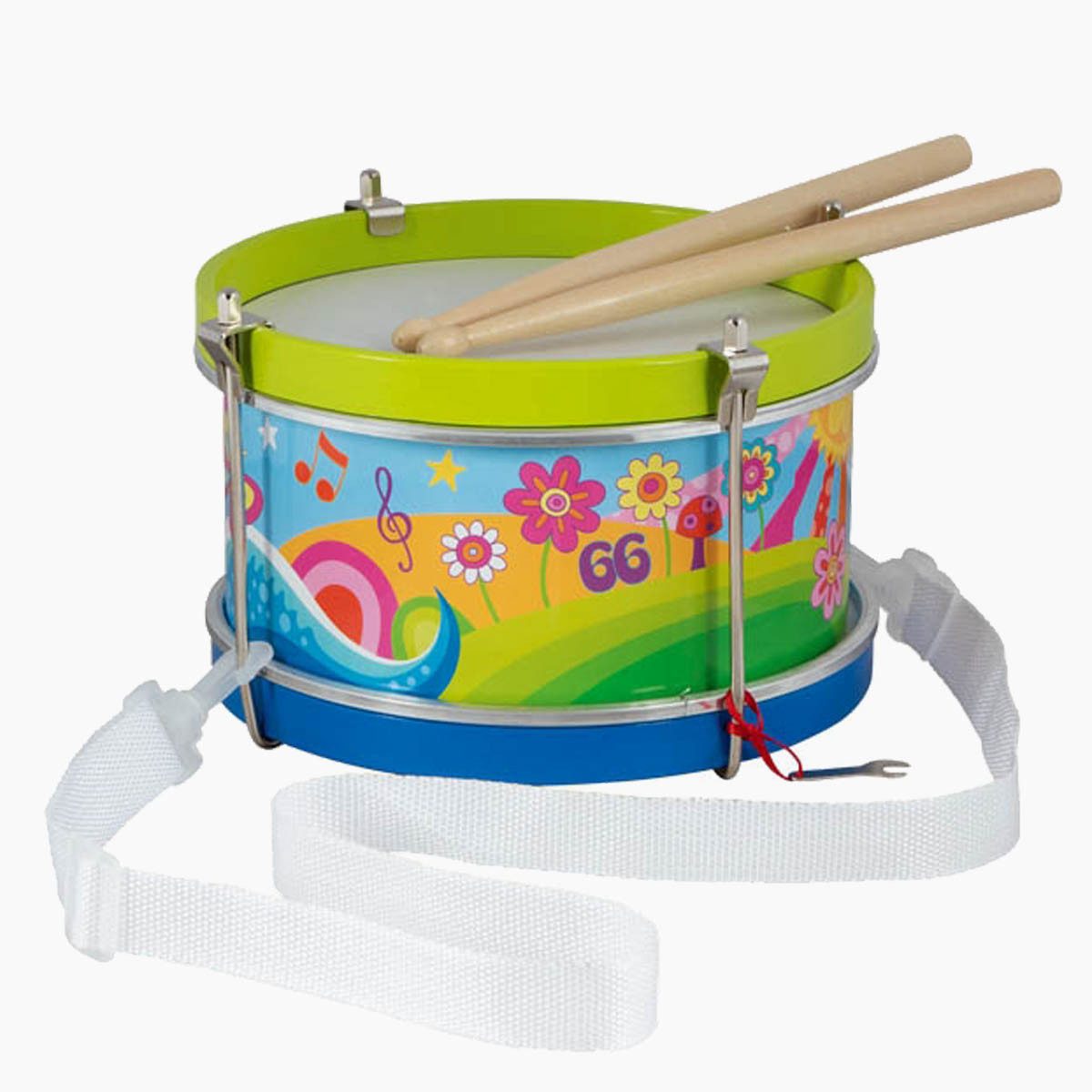 goki Spielzeug-Musikinstrument Trommel Blumenwiese, (packung, 3 tlg., set), Instrument für die musikalische Früherziehung
