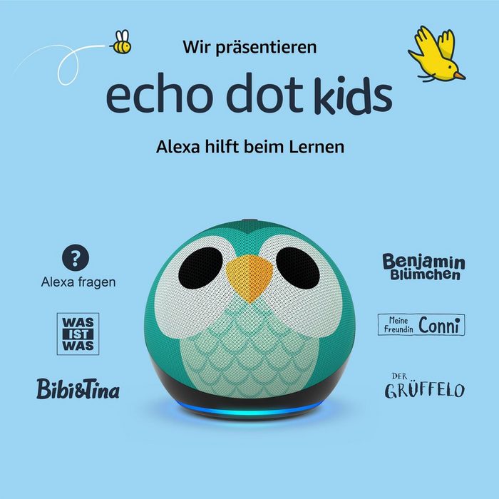 Amazon Echo Dot Kids (5.Gen) Eulen-Design Sprachgesteuerter Lautsprecher (A2DP Bluetooth AVRCP Bluetooth Bluetooth WLAN (WiFi) Für Kinder entwickelt (kein Spielzeug) Eulen-Design) OR11671