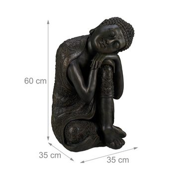 relaxdays Buddhafigur Buddha Figur geneigter Kopf 60 cm, Dunkelgrau