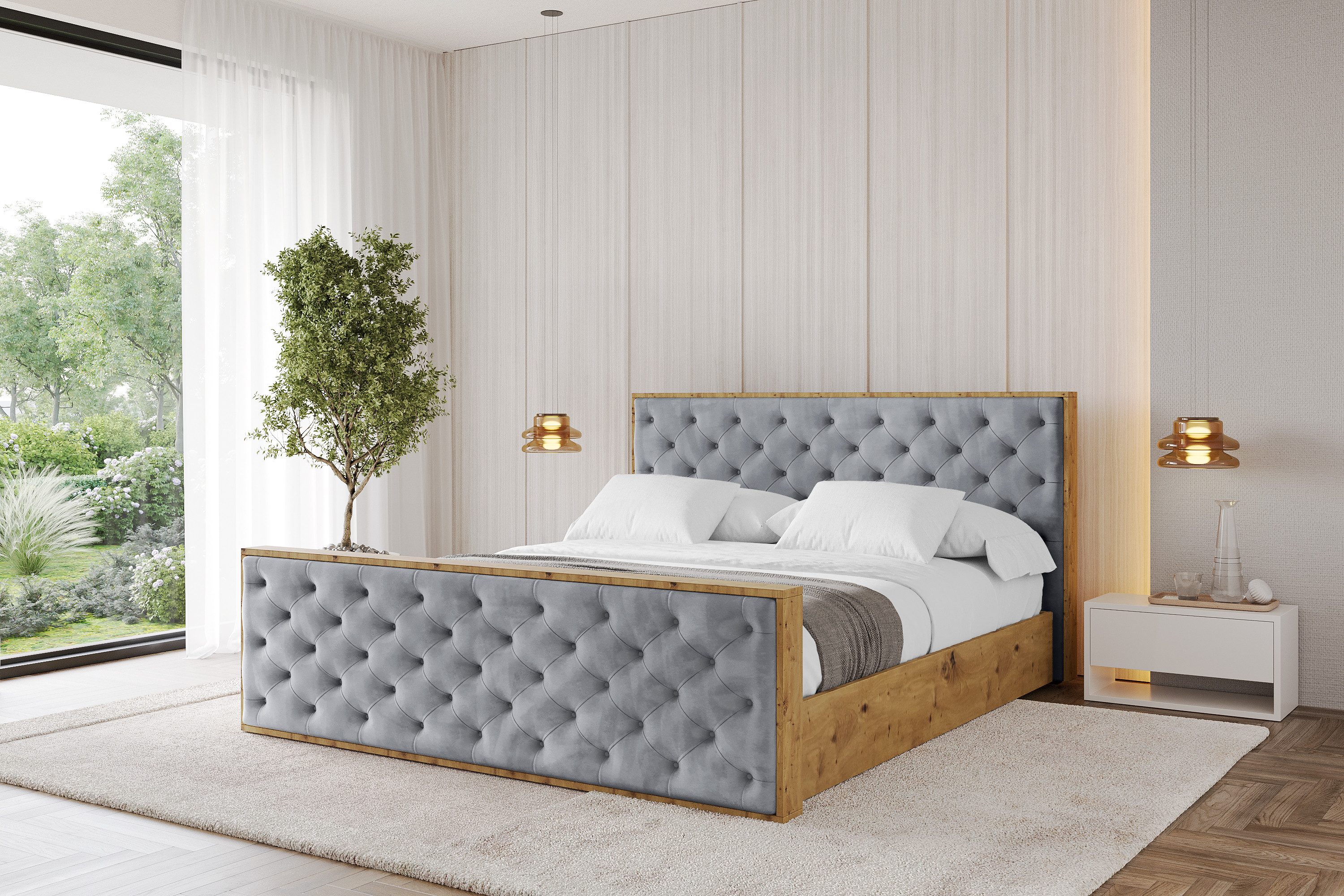 ALTDECOR Polsterbett ENZO3-Z (Polsterbett mit Bettkasten und Lattenrost, Boxbett mit Matratze), Doppelbett mit Stauraum, Bett mit Kopfteil