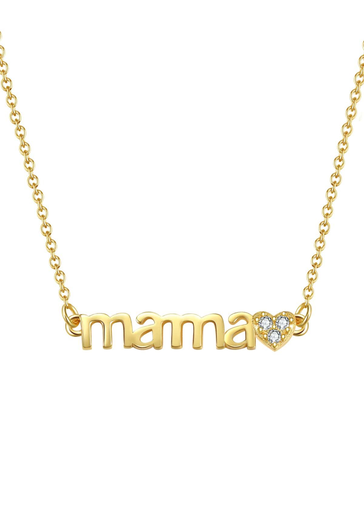 Hey Happiness Kette mit Anhänger Mama Muttertag, Kette Silber 925 Damen 18K vergoldet, Halskette Liebe Herz Zirkonia