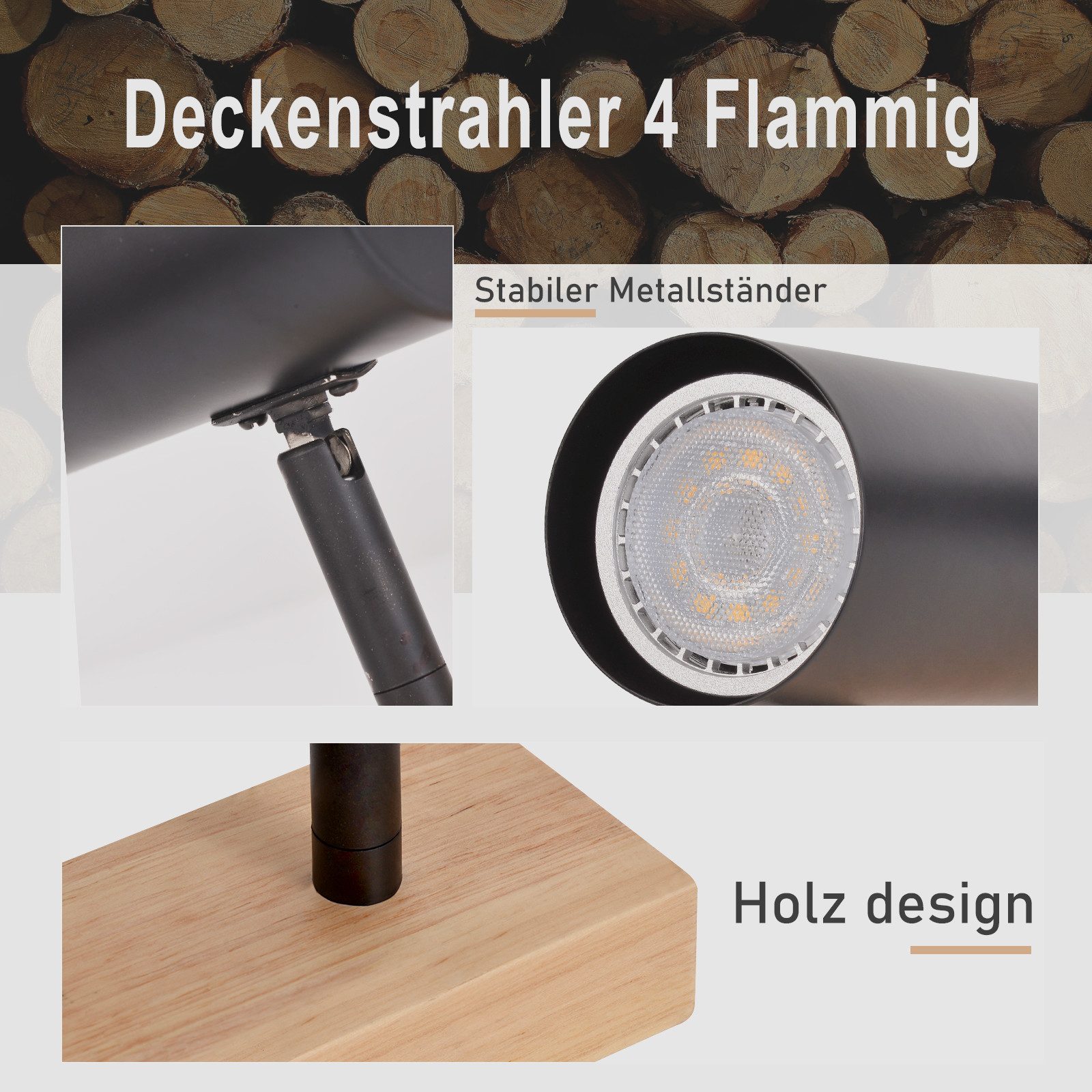 Nettlife Deckenstrahler 4 Flammig Holz Schwarz günstig online kaufen