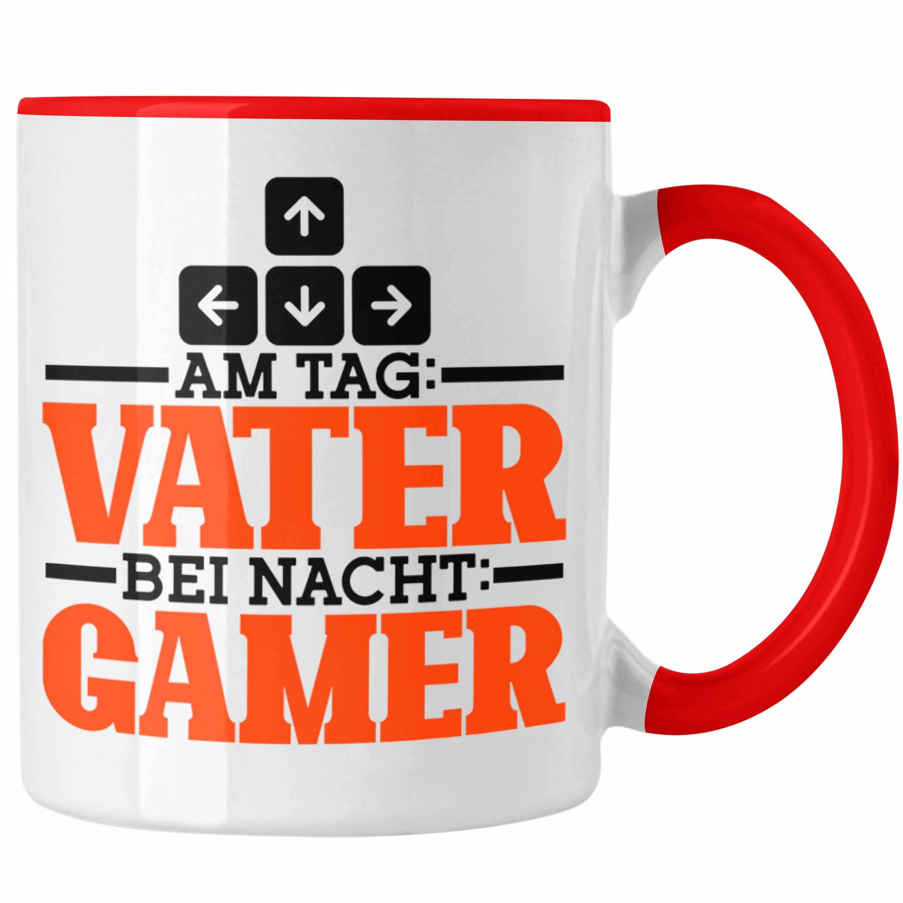 Trendation Tasse Tasse Vatertag "Am Tag Vater Bei Nacht Gamer" Lustiges Geschenk für Ga Rot