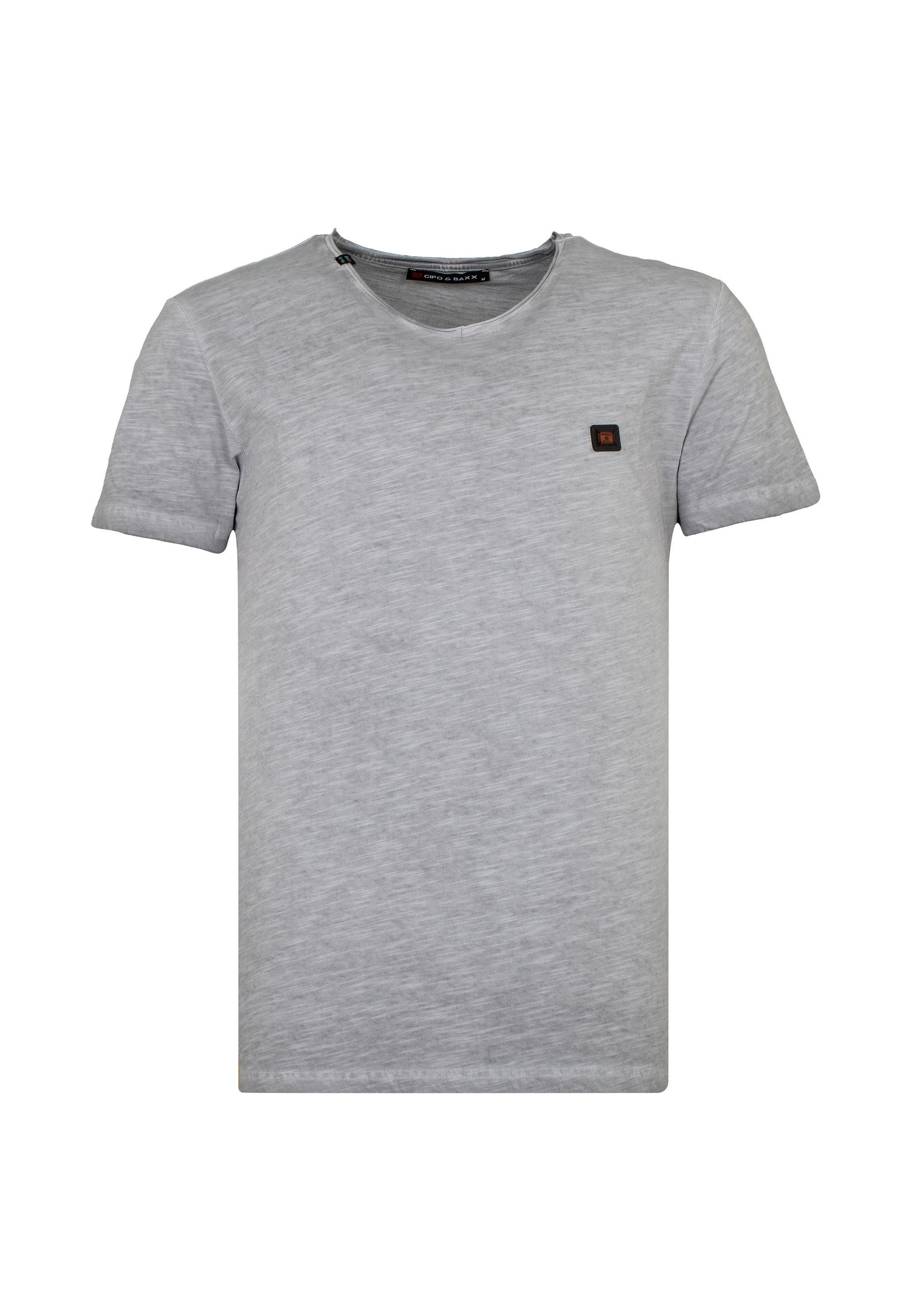 Cipo & T-Shirt Baxx grau mit Logo-Patch kleinem