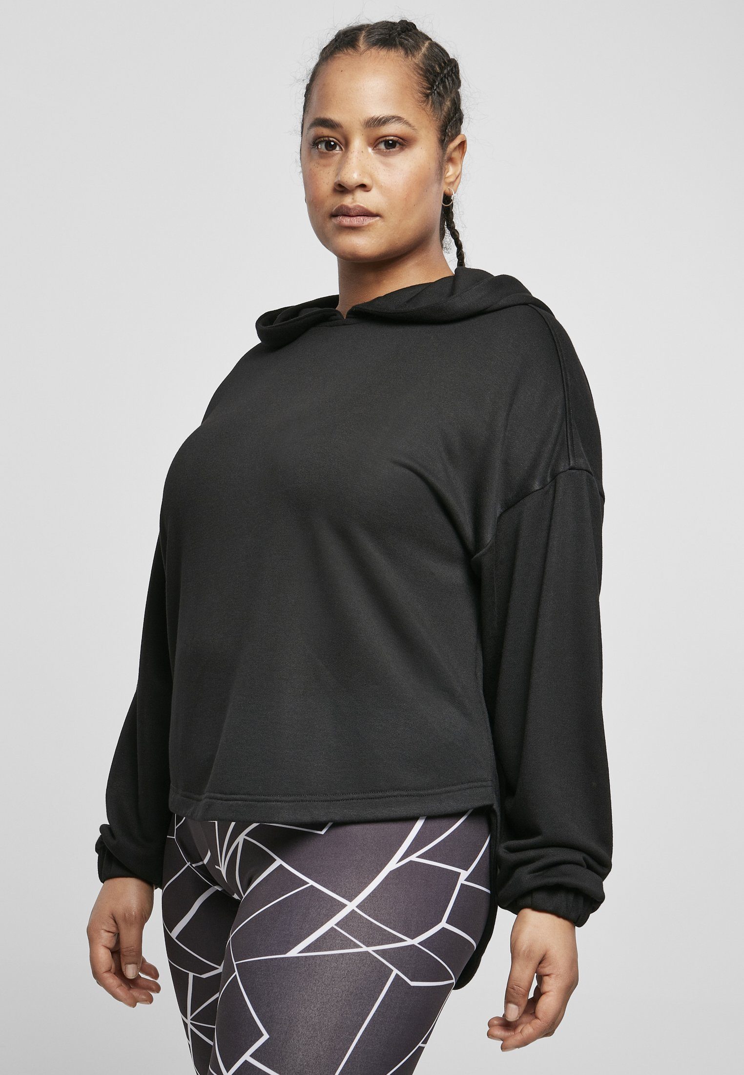 Ladies schwarz Shaped URBAN (1-tlg) Hoody Oversized Terry Damen Kapuzenpullover Modal CLASSICS