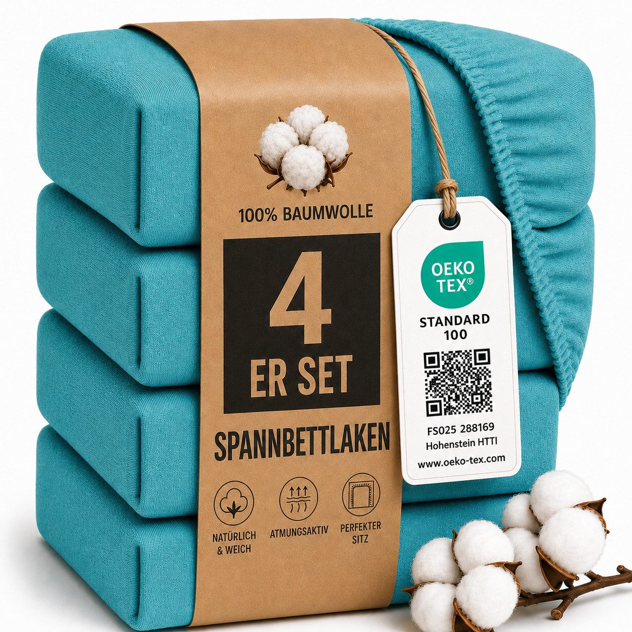Komfortec Spannbettlaken 4er Set Spannbettlaken aus Baumwolle, OEKO-TEX® STANDARD 100, 5 Größen, 100% Baumwolle, (4 Stück), 5 Größen, 13 Farben