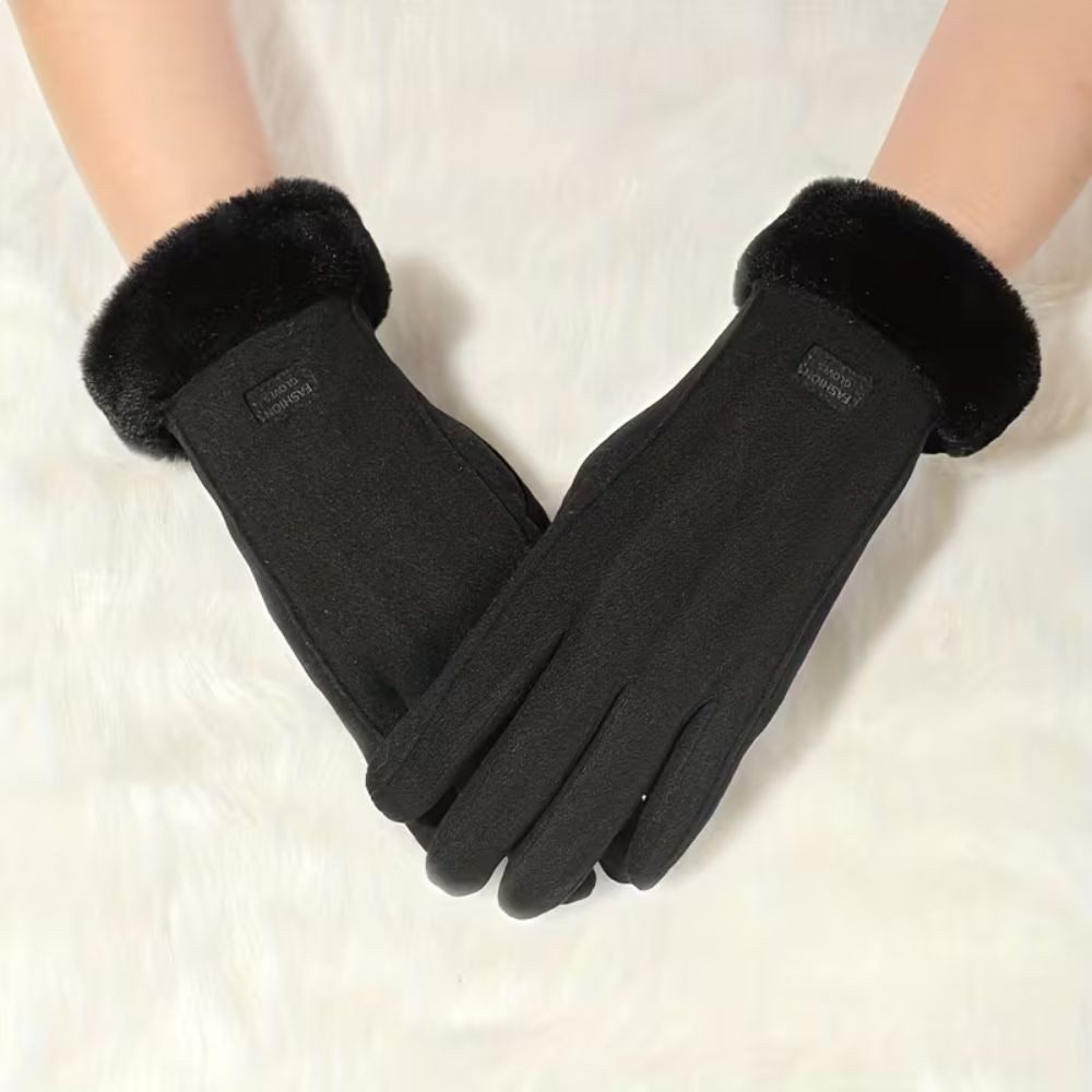 Montegoni Baumwollhandschuhe Winterwarme mit Plüsch gefütterte Damen Touchscreen Handschuhe Schwarz (1 Paar Damenhandschuhe mit Plüschfutter) Winddichte Handschuhe mit Plüschfutter, ideal für kalte Wintertage