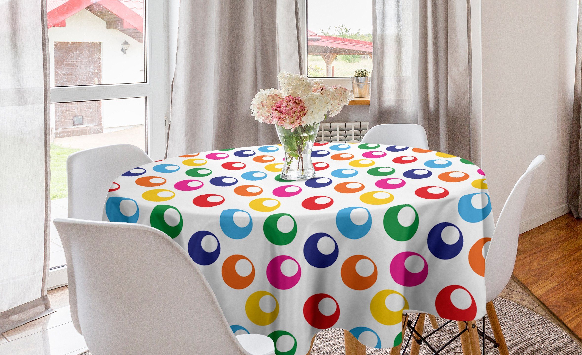 Abakuhaus Tischdecke Kreis Tischdecke Abdeckung für Esszimmer Küche Dekoration, Bunt Circular Pool Disc Shapes | Tischdecken