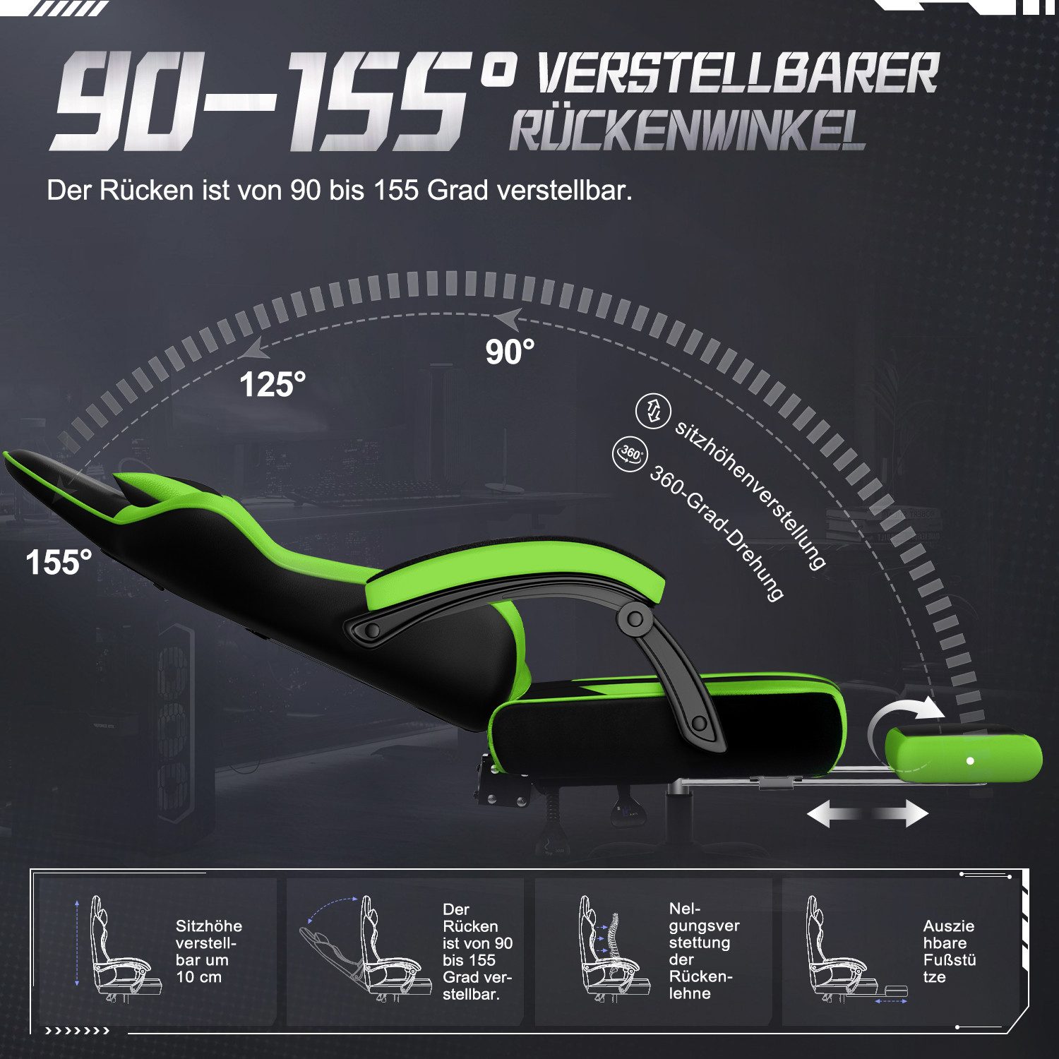 Adormii Gaming-Stuhl Gaming Stuhl ergonomisch Gaming Chair Bürostuhl verstellbare (Gaming Stuhl mit verstellbaren Lendenkissen, Armlehne und Kopfstütze, Gamer Stuhl Bequeme Sitzkissen), gepolsterter Gaming-Stuhl, bis 150 kg Belastbarkeit