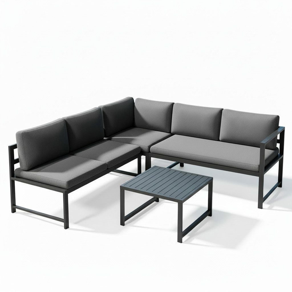 Mucola Gartenlounge-Set Ecksofa Aluminium mit Liegefunktion & Loungetisch wetterfest, (Gartenlounge-Set, 3-teiliges Gartenlounge-Set), verstellbare Sitzfläche, Liegefunktion, Aluminiumgestell