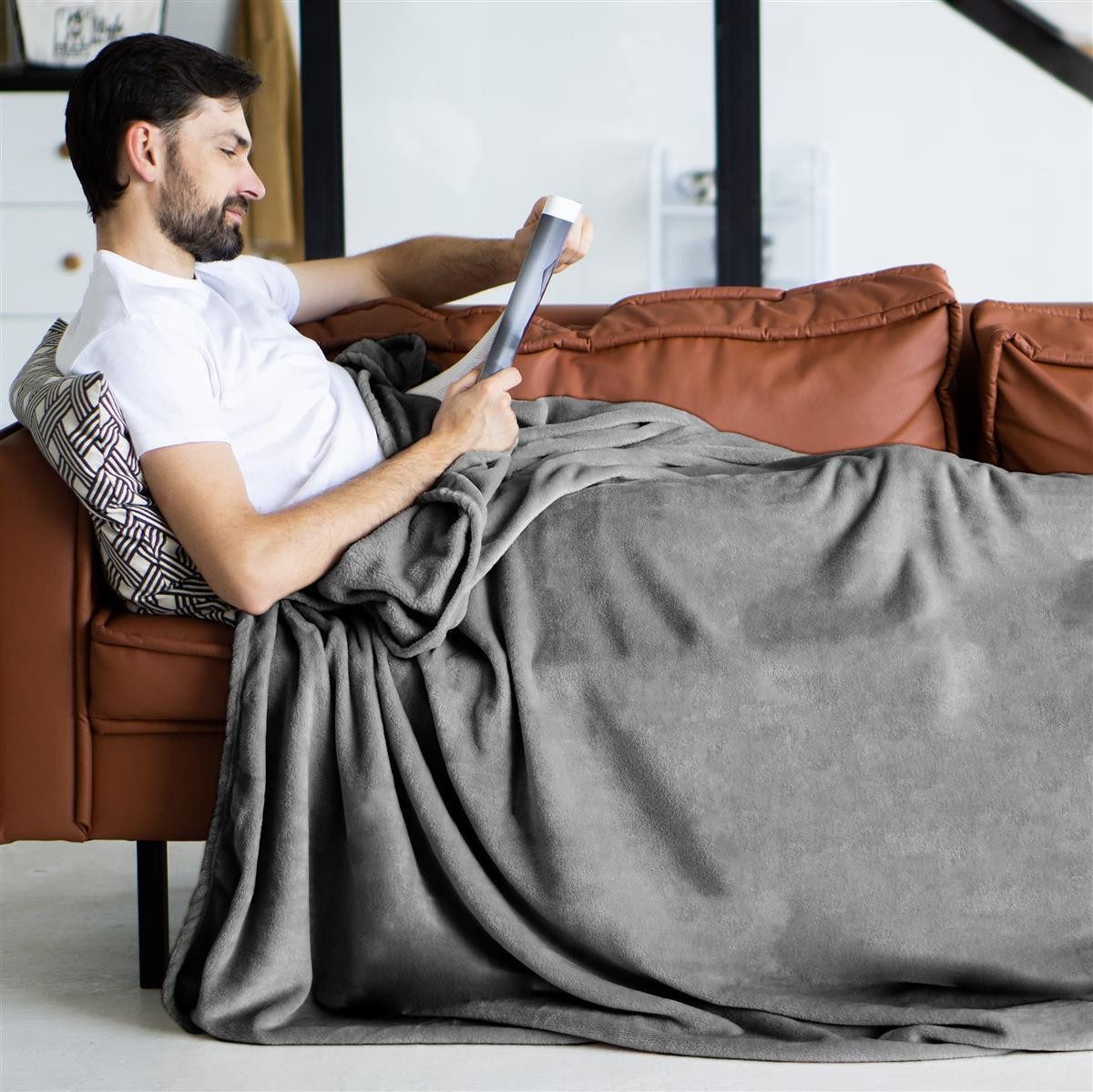 Wohndecke Kuscheldecke verschiedene Größen Farben, Gräfenstayn, warme Wolldecke, Sofadecke & Tagesdecke - Überwurf Sofa, Couch – Bild 2 von 5