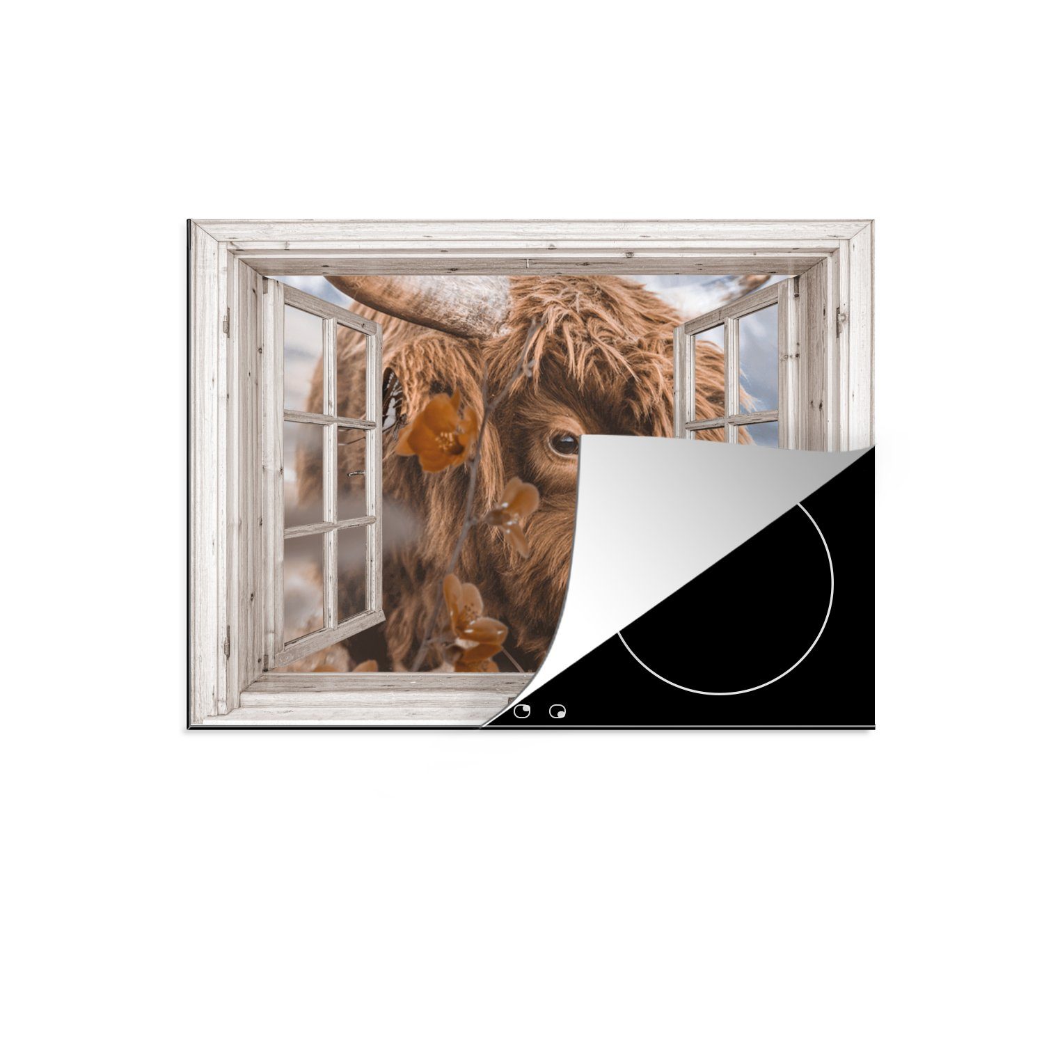 MuchoWow Herdblende-/Abdeckplatte für Induktionskochfeld - (1 tlg), Ansicht Highlander küche, Schmetterling, 71x52 die cm, Vinyl, - Scottish Ceranfeldabdeckung Schutz