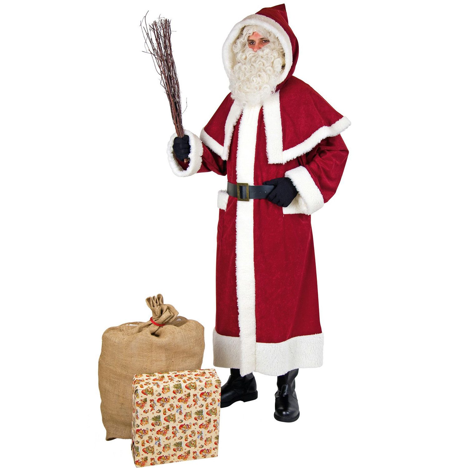 Festartikel Müller GmbH Kostüm Weinroter Santa-Mantel mit Kapuze und Pelerine