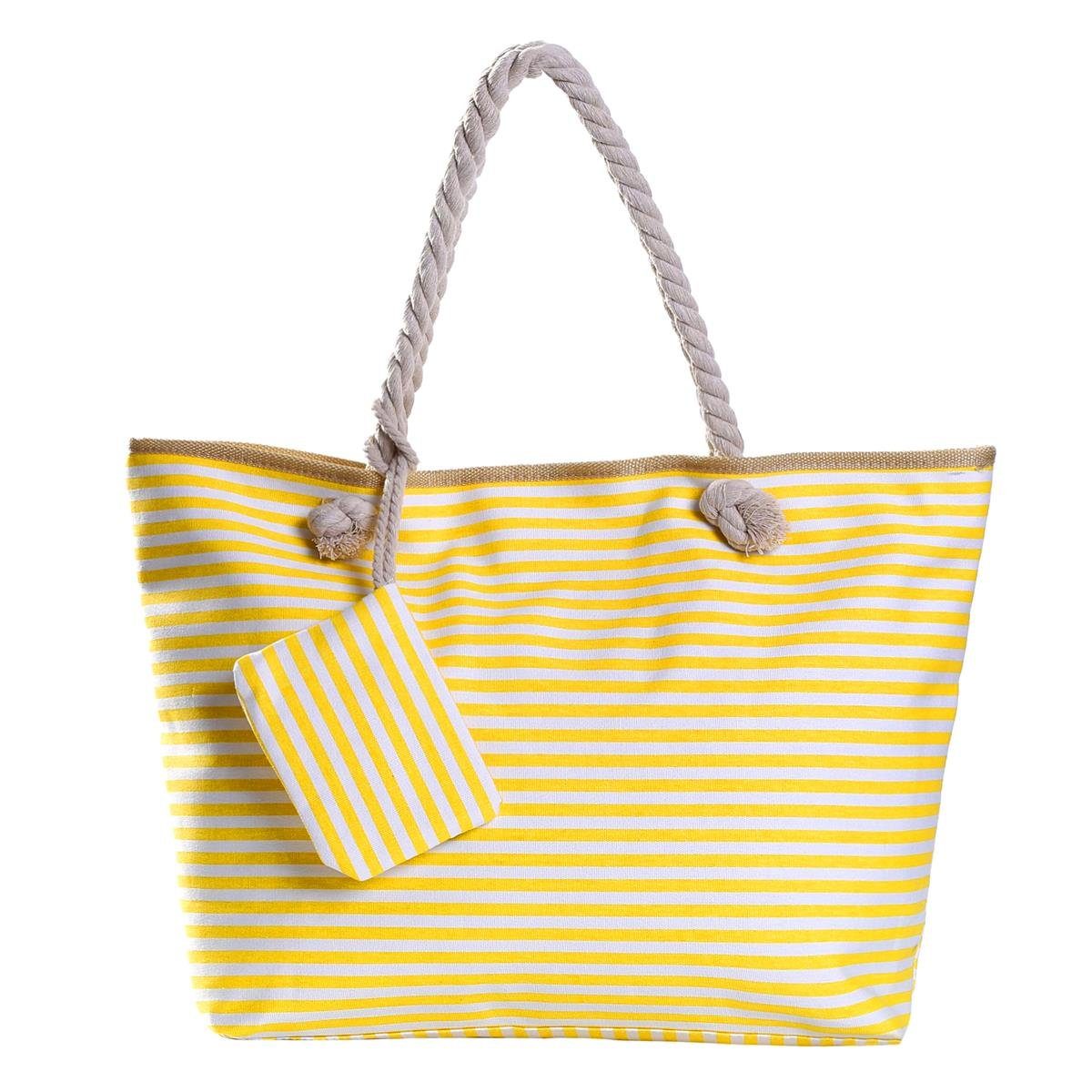DonDon Strandtasche Reißverschluss, (2-tlg), Beutel kleinem Tasche Große inkl. wasserabweisende gelb-weiß Shopper 1 Strandtasche, mit gestreift