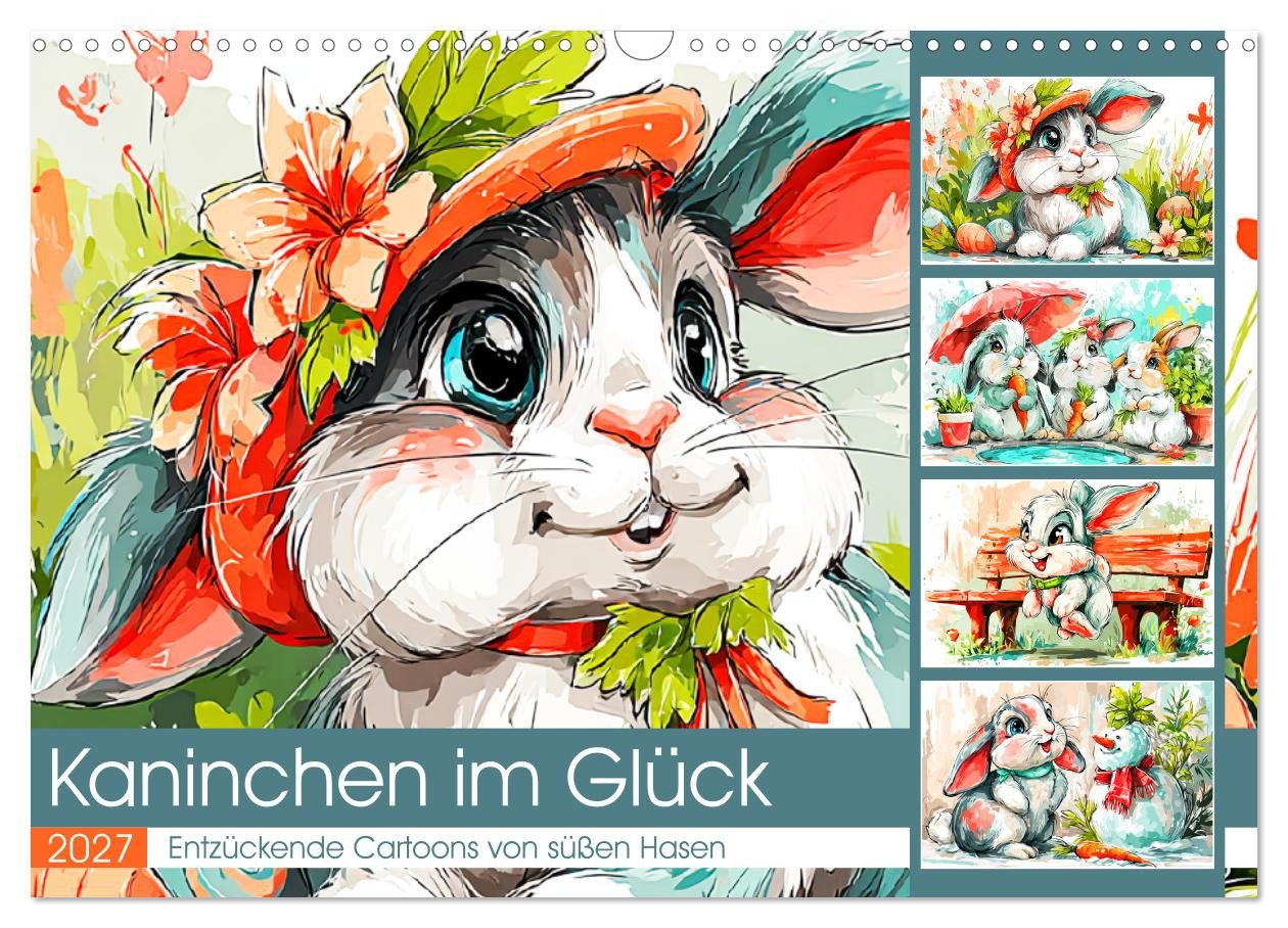 CALVENDO Wandkalender Kaninchen im Glück. Entzückende Cartoons von süßen Hasen (Wandkalender