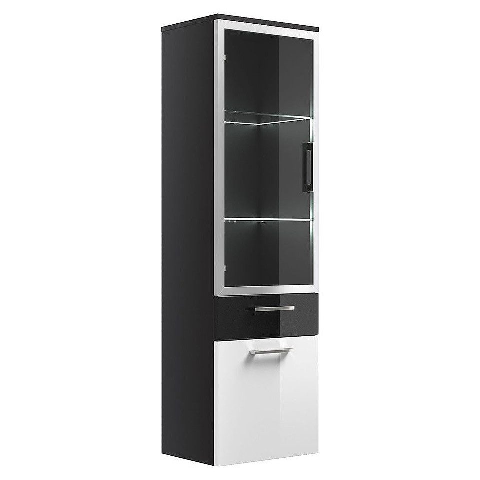 Lomadox Hochschrank RIMAO-100 Hochglanz weiß, anthrazit, Glastür, BxHxT ca.: 40x134,5x30 cm